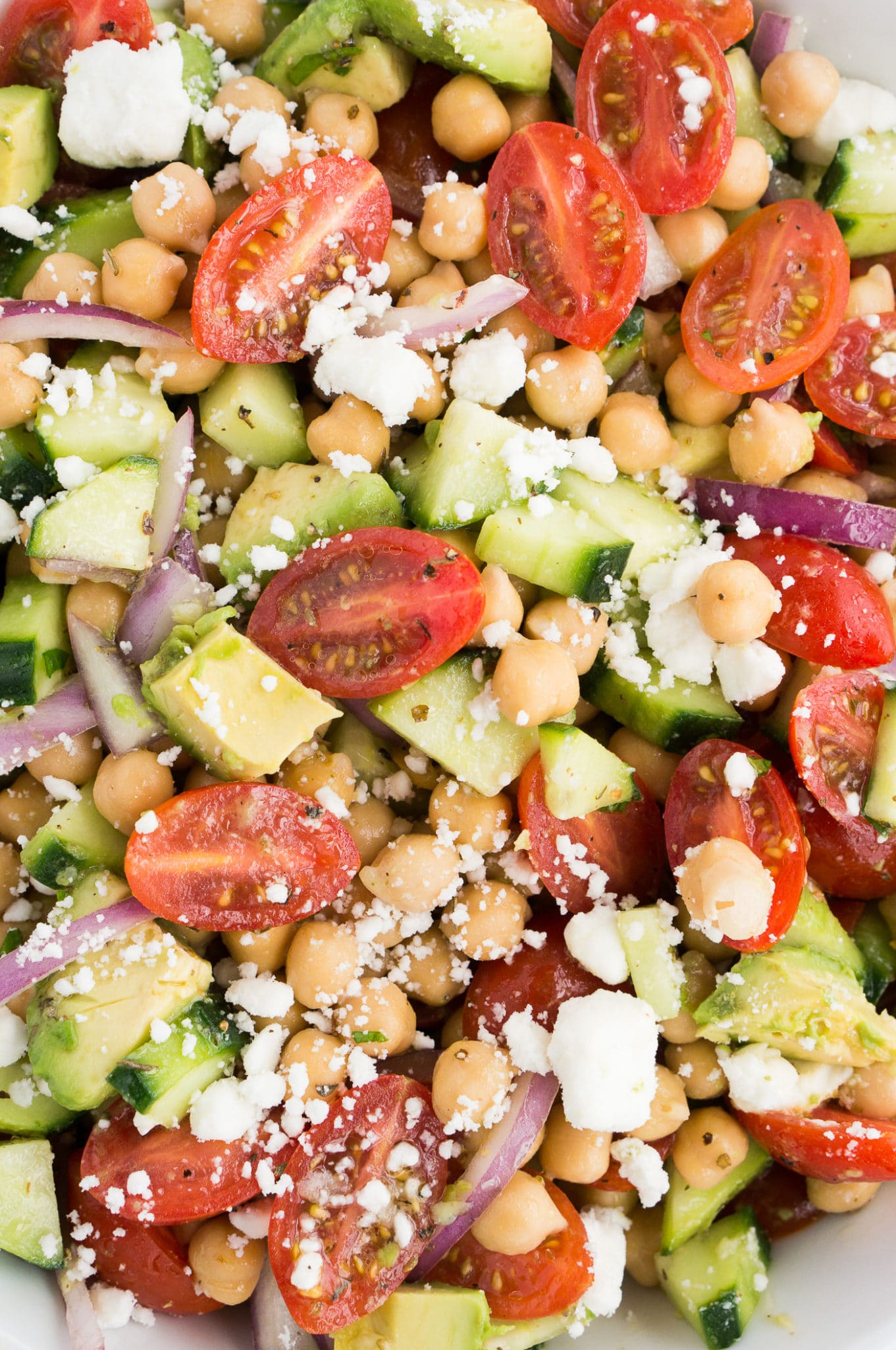 close up shot of simple chickpea salad