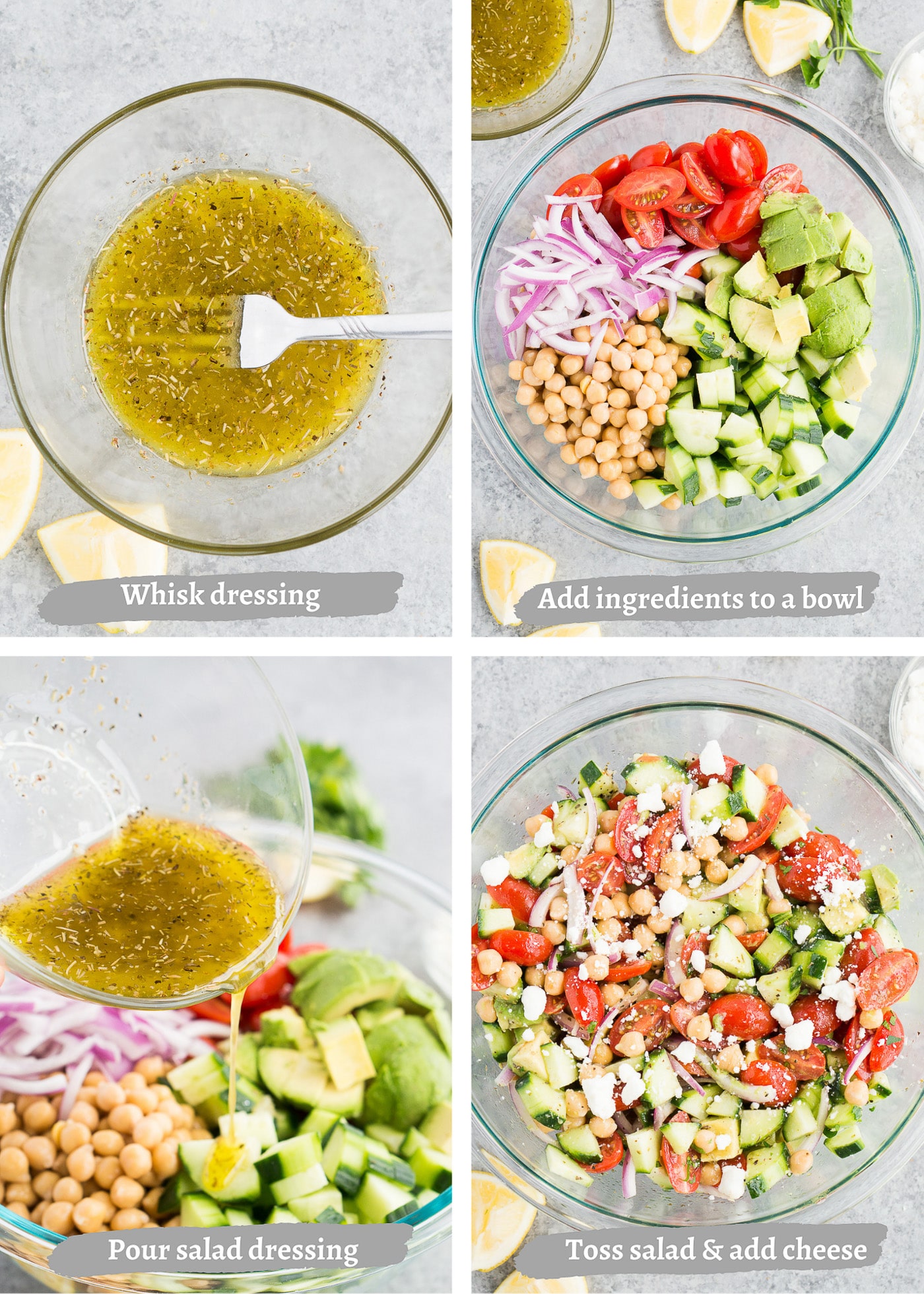 process shots of how to make chickpea salad