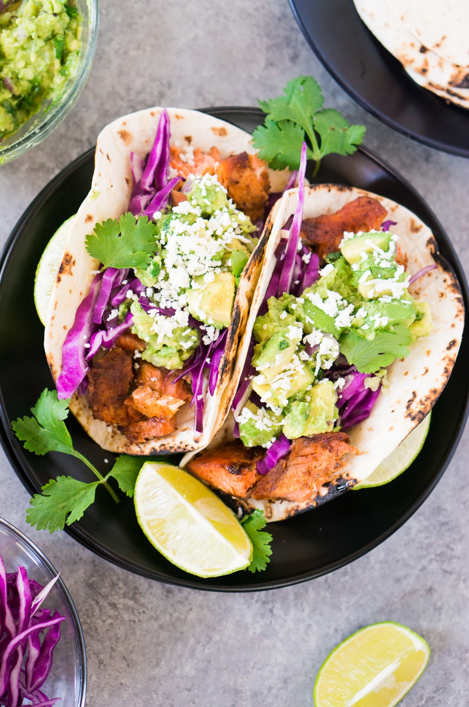tacos with salmon and avocados