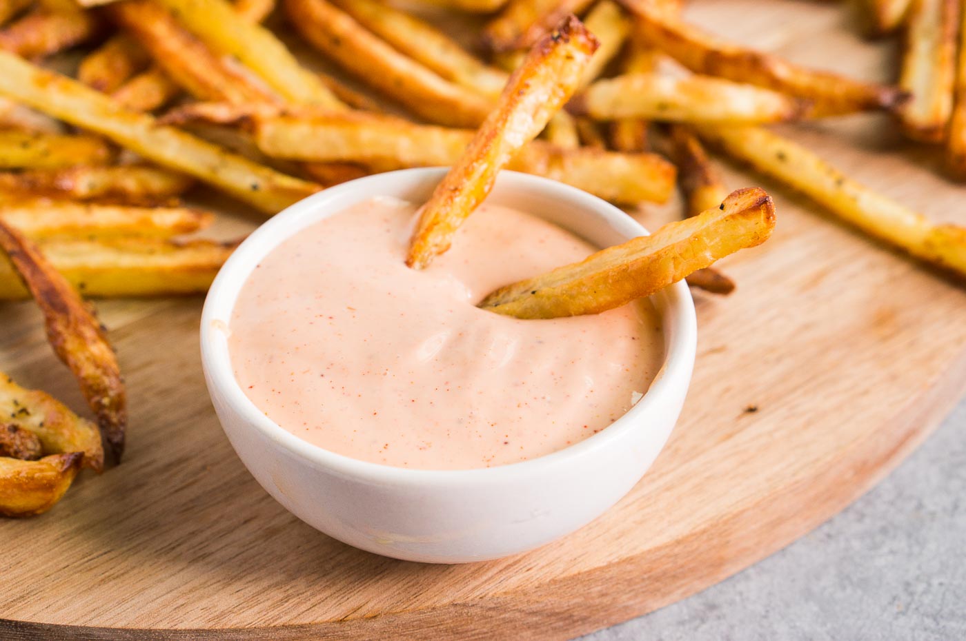 best fry sauce in a bowl and dipped fries