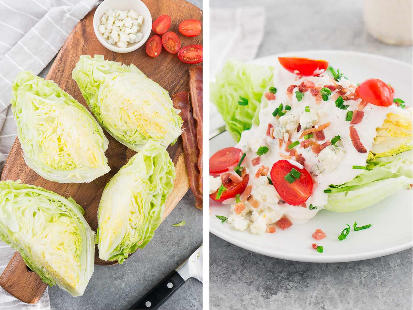 process shots of how to make a wedge salad