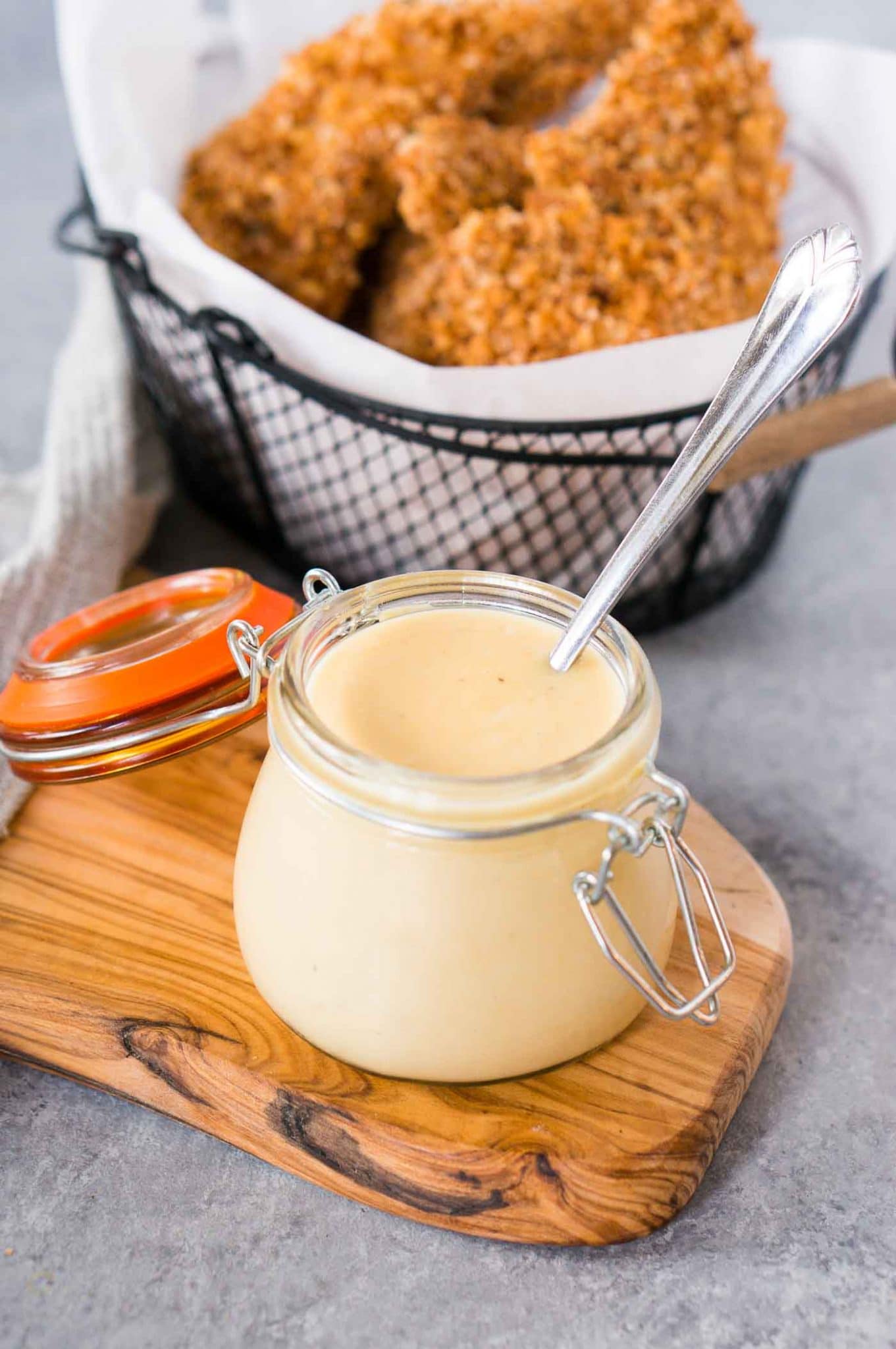 homemade honey mustard recipe served with baked chicken tenders