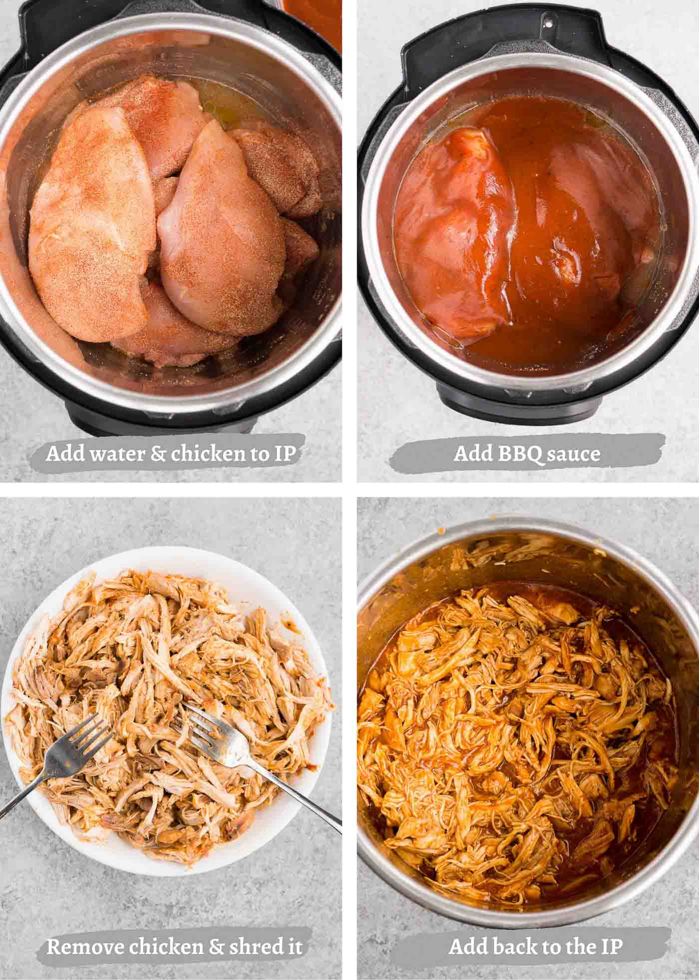 making instant pot pulled barbeque chicken - process images