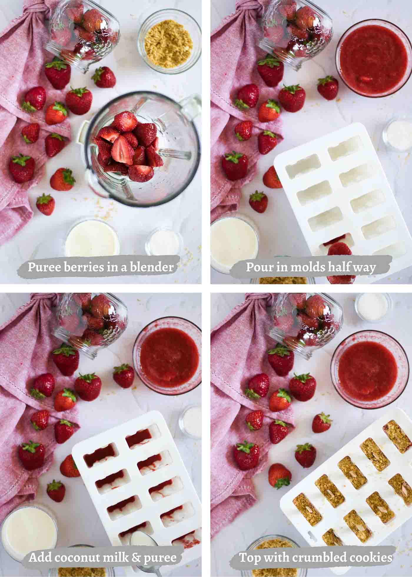 making strawberry popsicles - process images