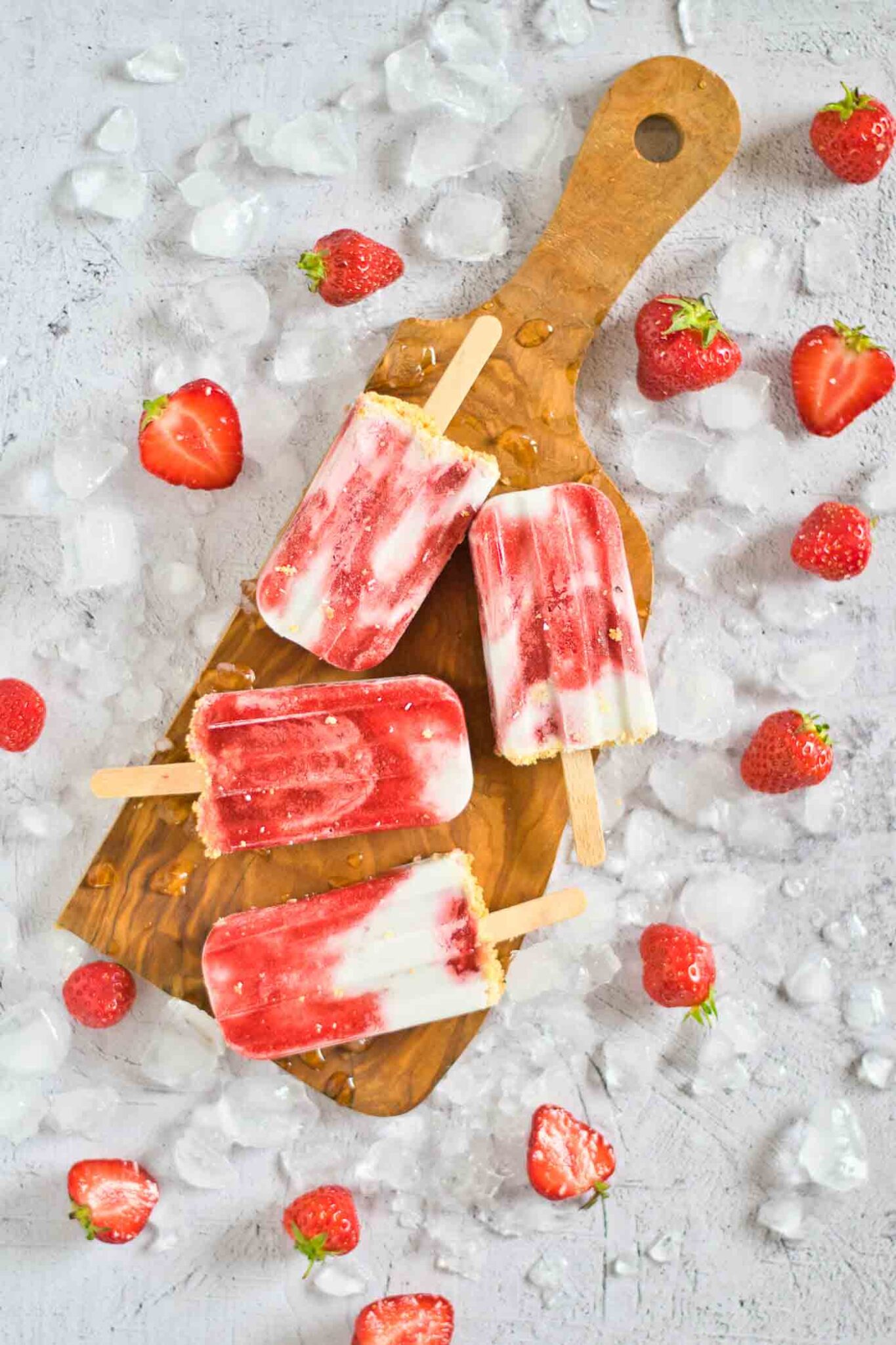 strawberry popsicles with ice cubes