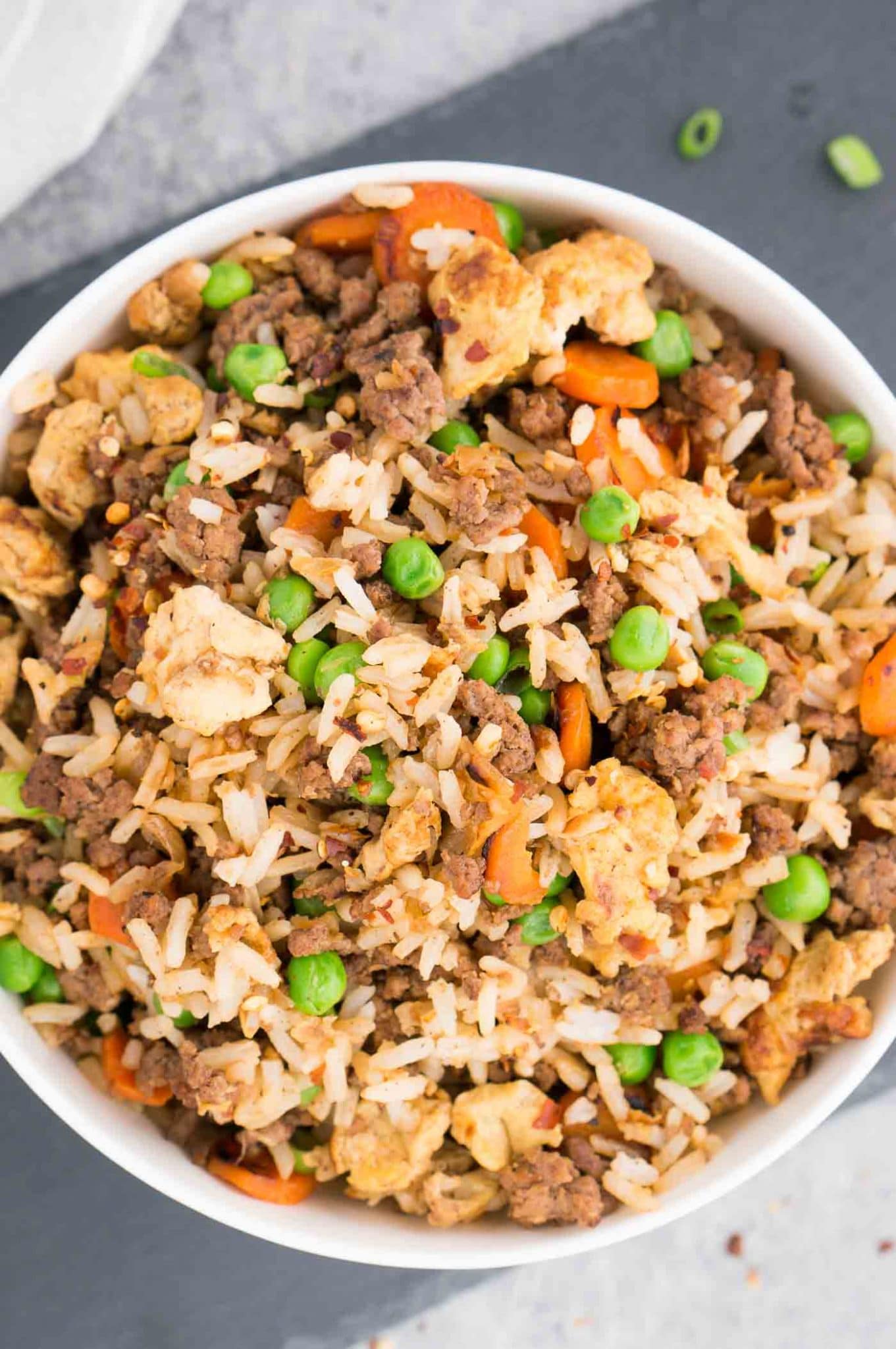 close up image of fried rice recipe with ground beef