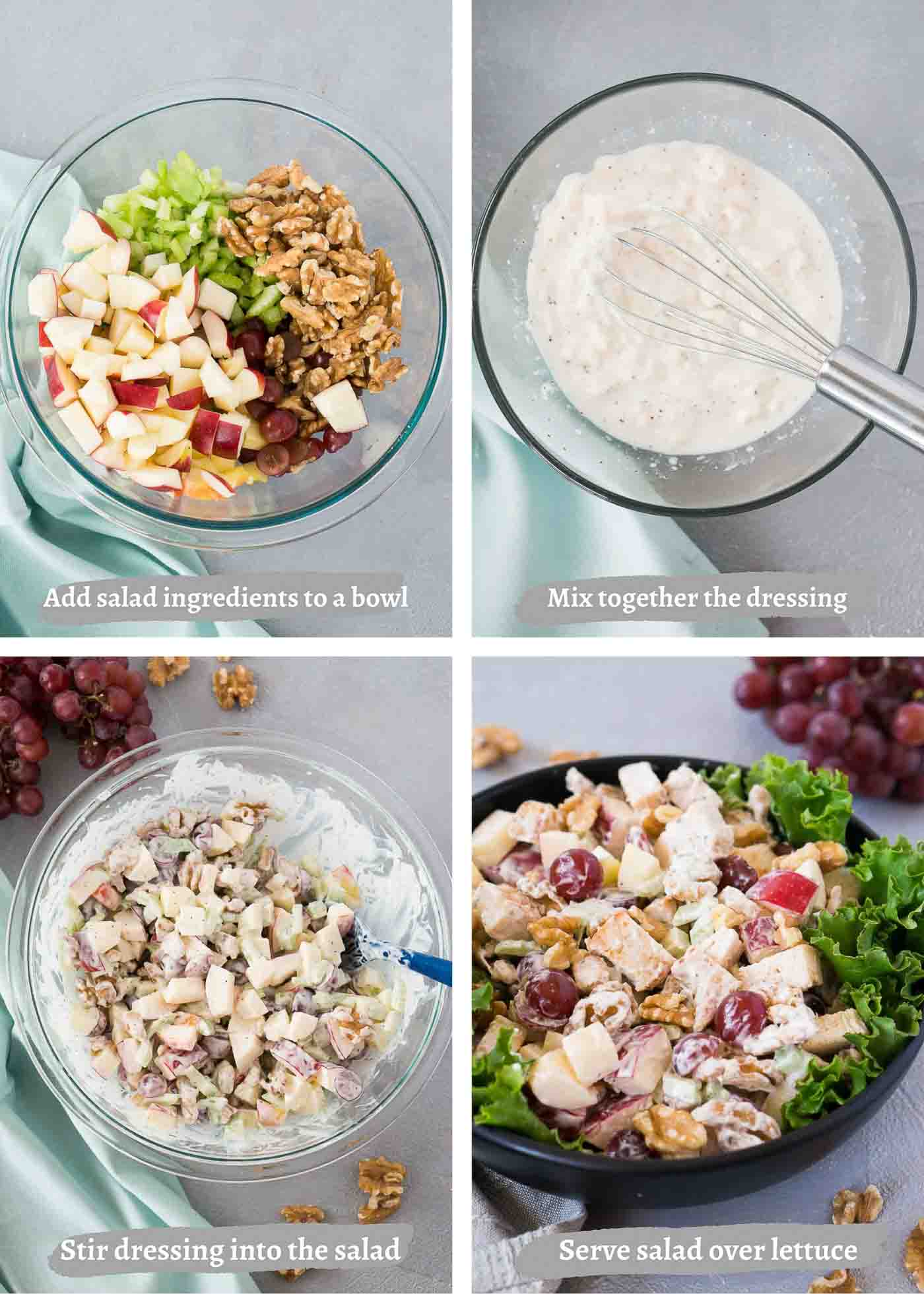 process images of making waldorf salad with chicken