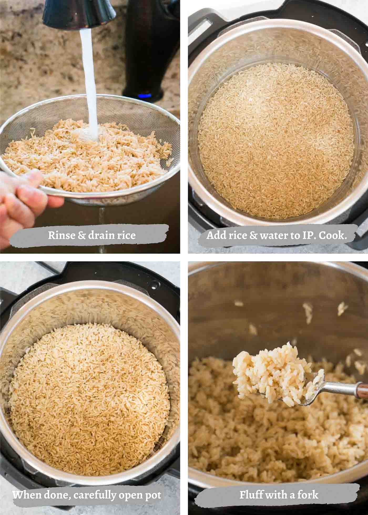process images of making brown rice in instant pot