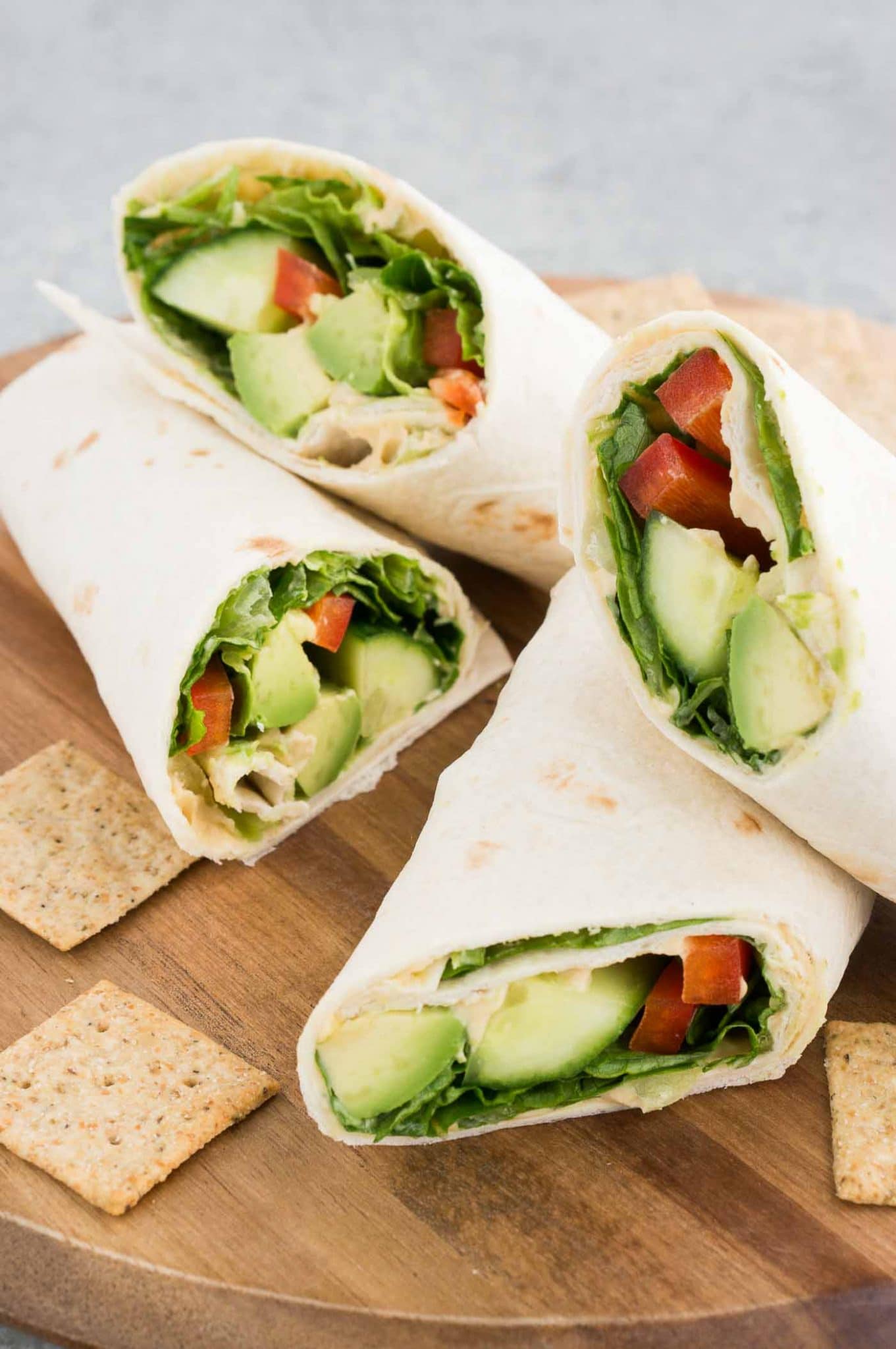 vegan wraps with veggies and hummus