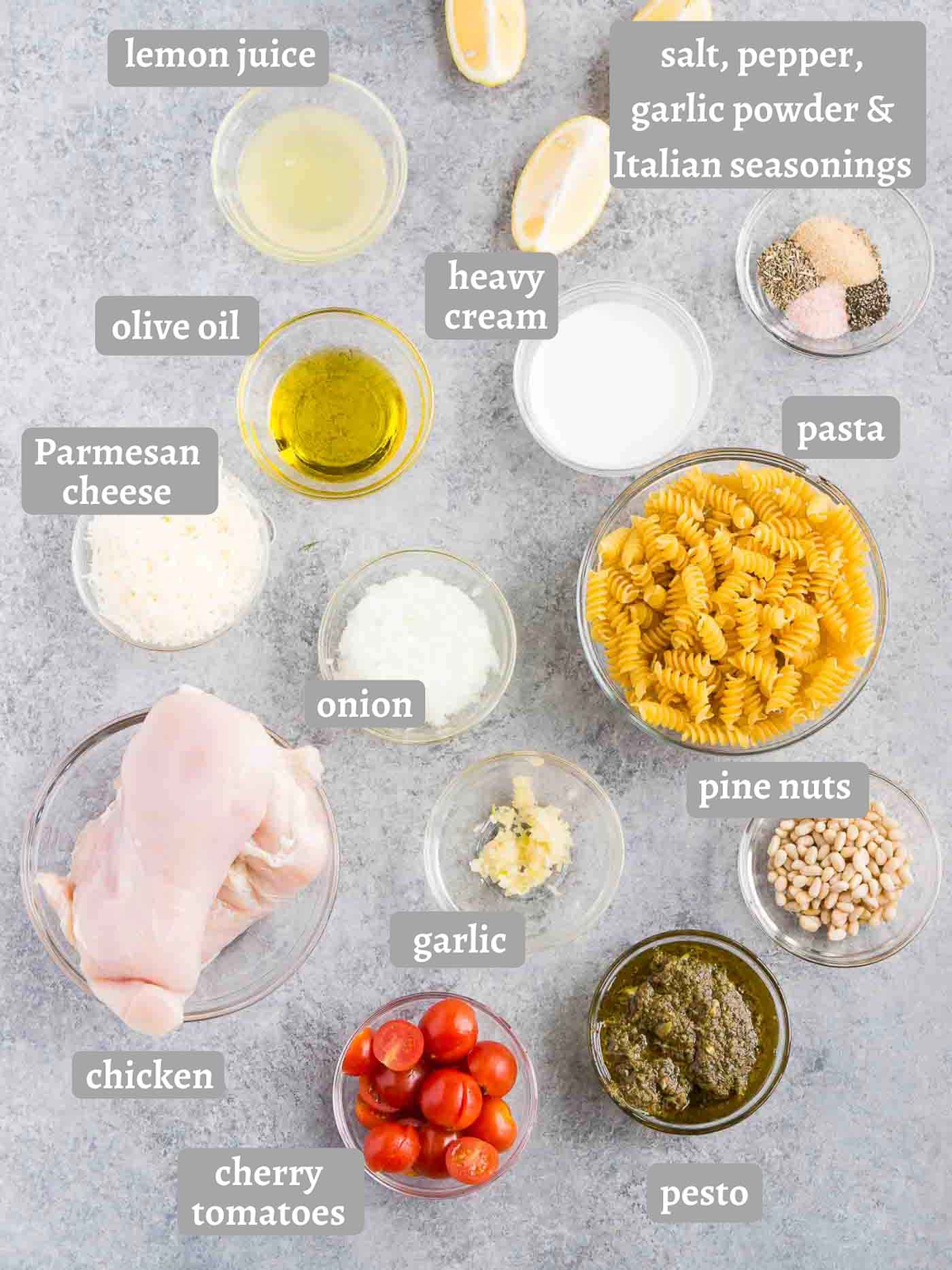 ingredients for chicken pesto pasta