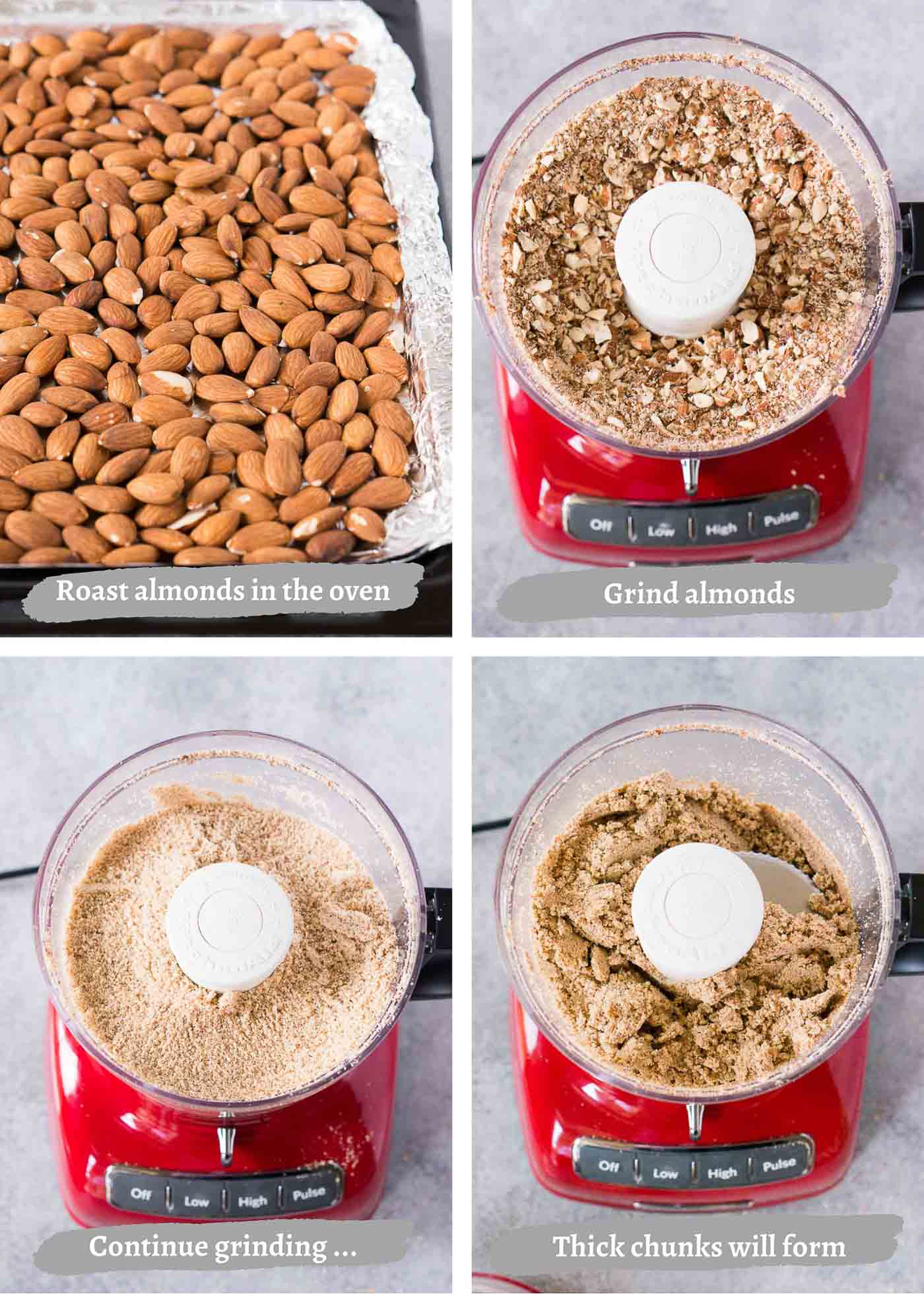 process shots of making almond butter at home
