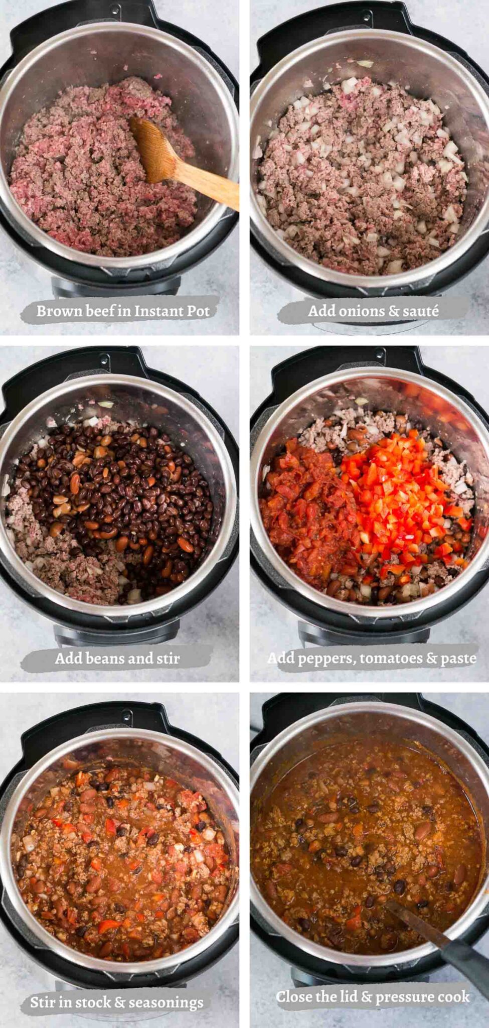 process images of making chili in the instant pot