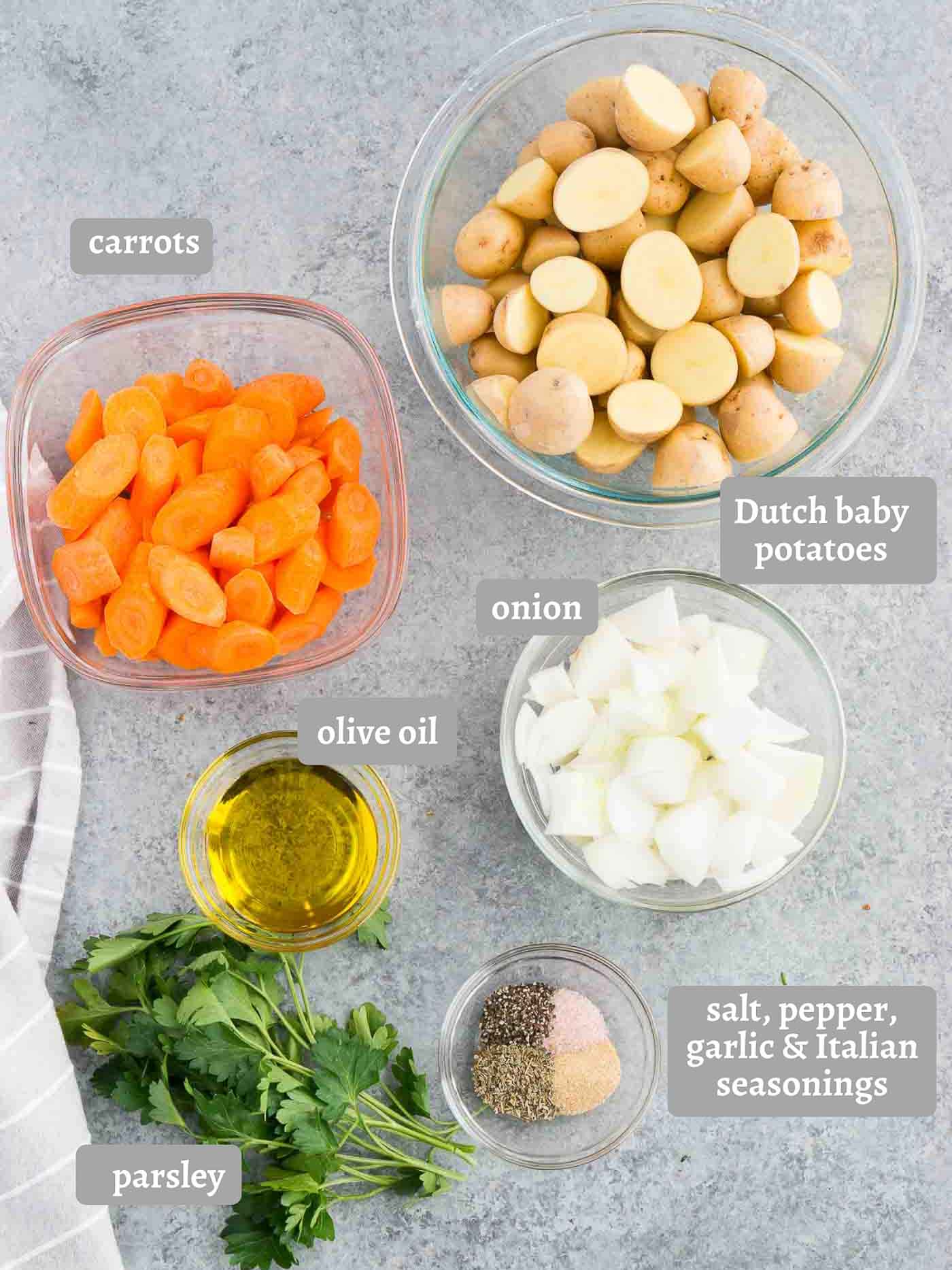 ingredients for oven roasted potatoes and carrots