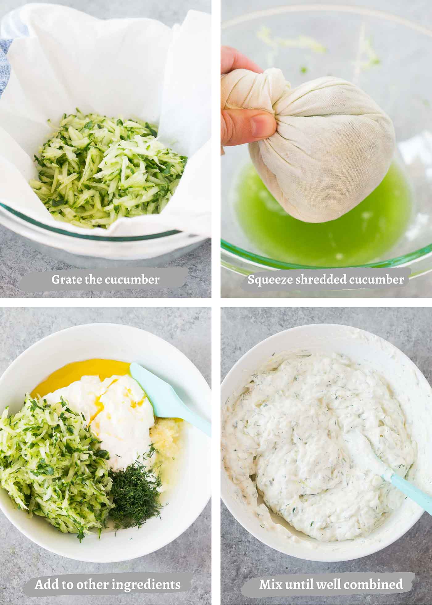 process images of making yogurt cucumber dip