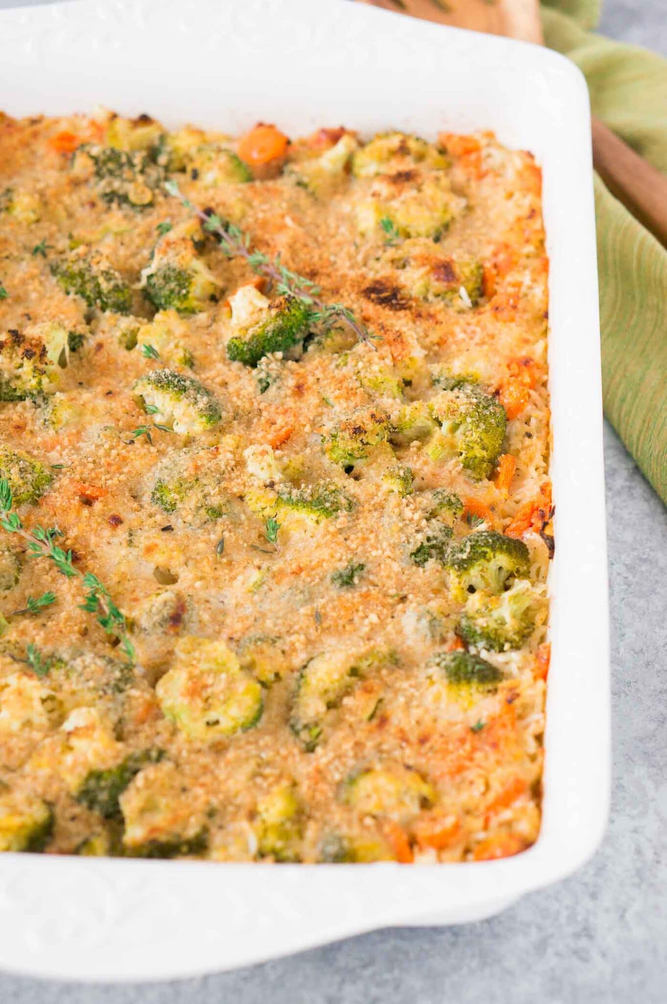close up image of broccoli rice and cheese casserole