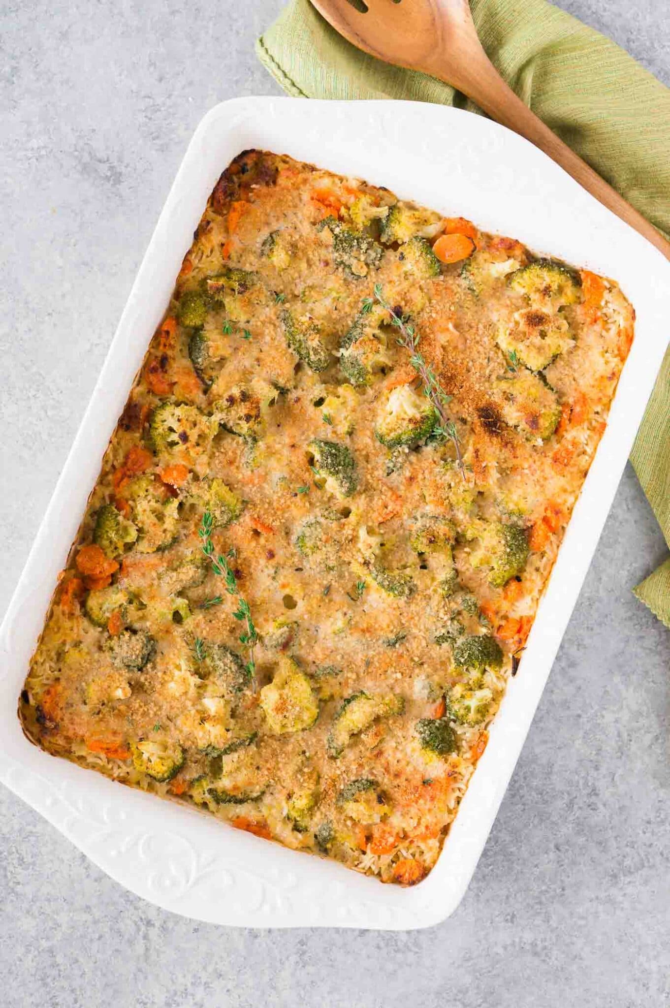 image from top of broccoli rice casserole with cheese