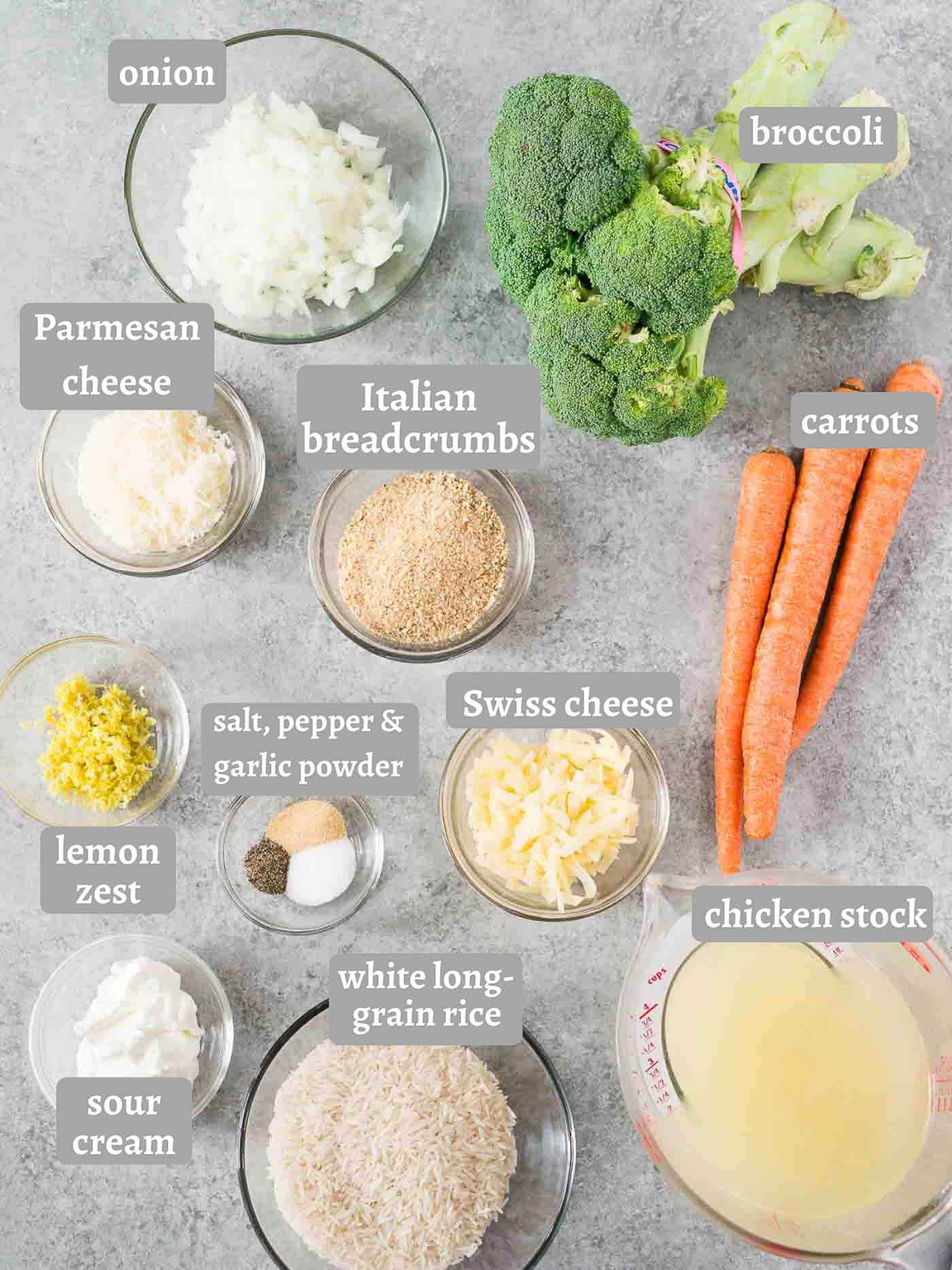 ingredients for broccoli and rice casserole