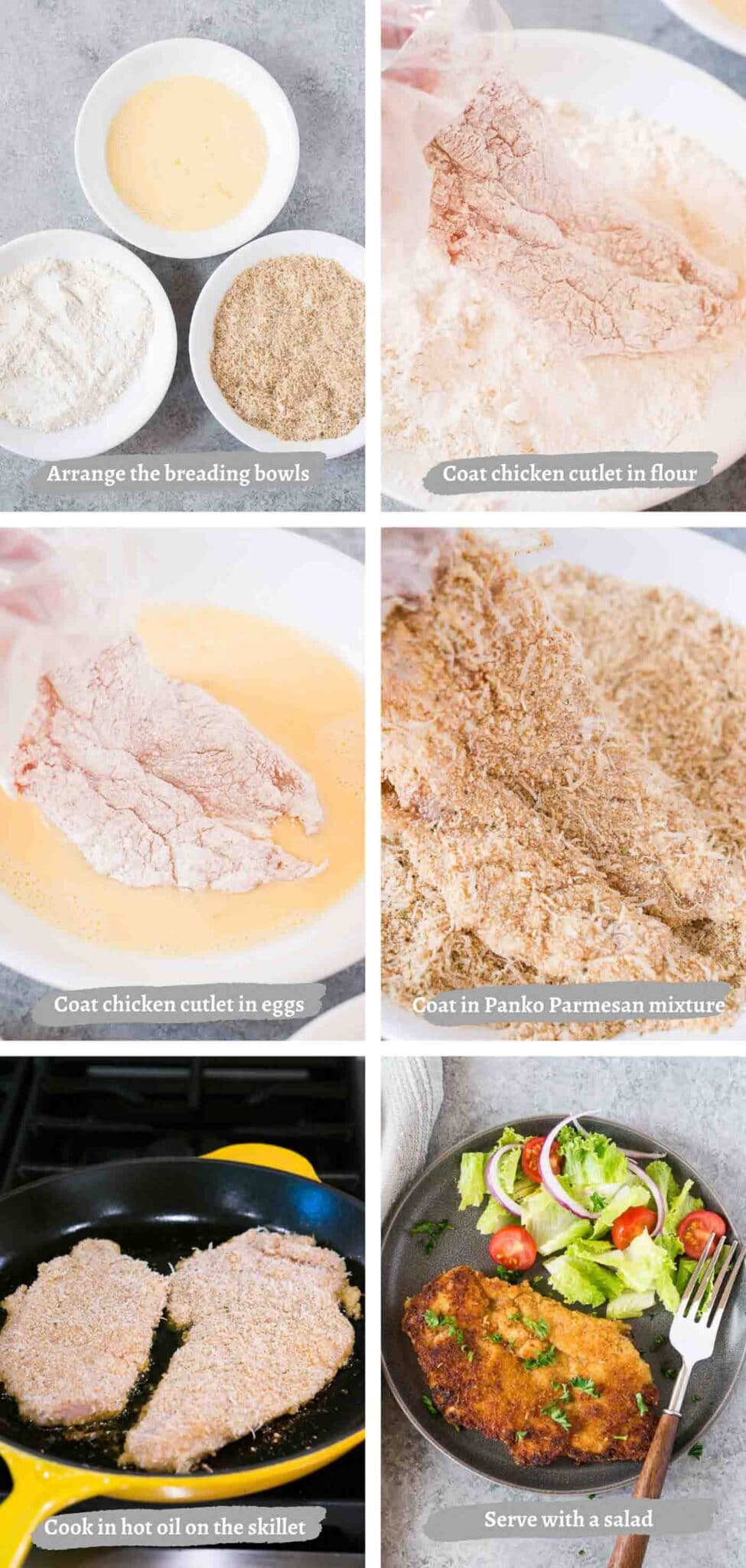 process images of making chicken milanese