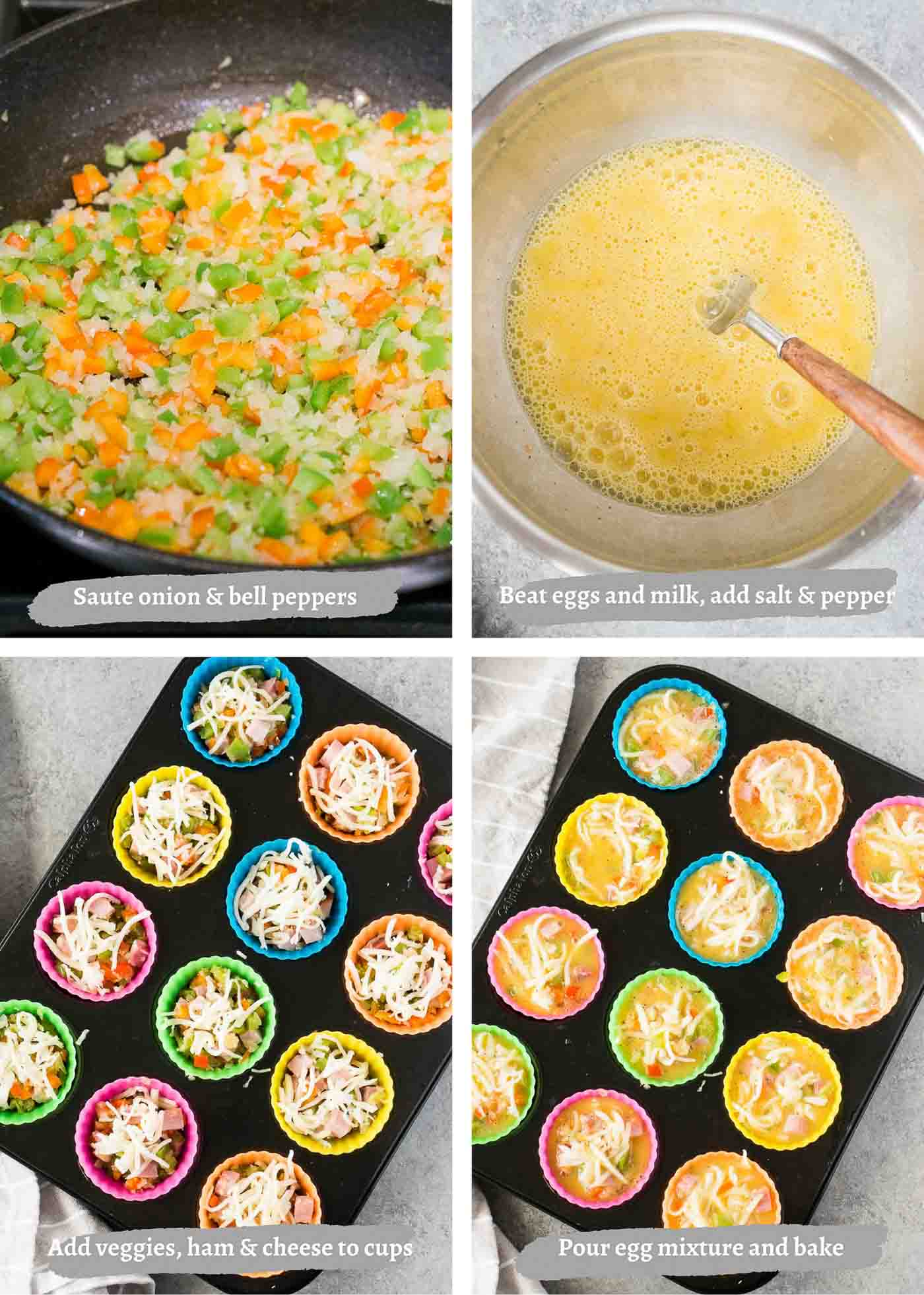 process images of breakfast muffins with ham and cheese