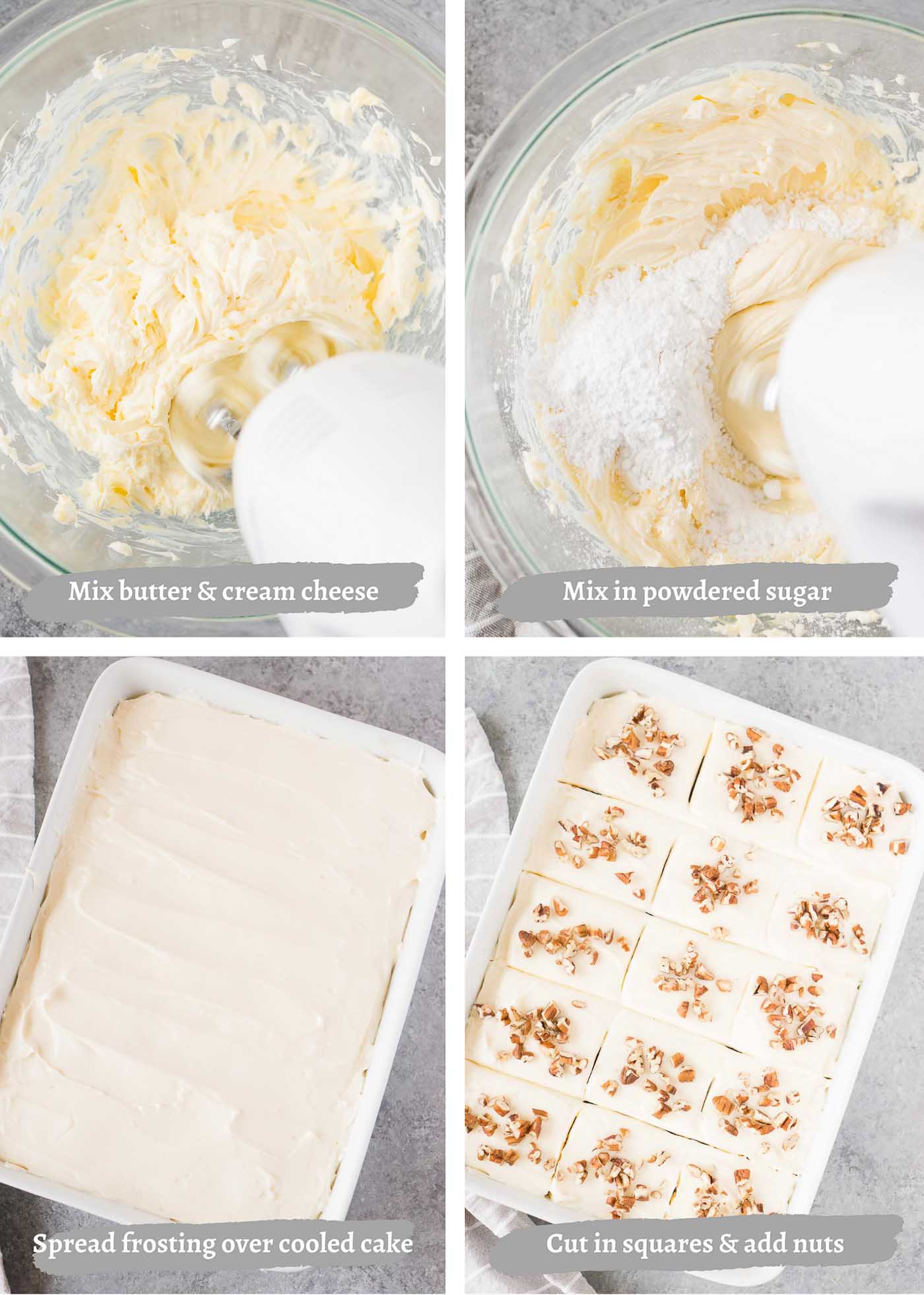 process images of making cream cheese frosting
