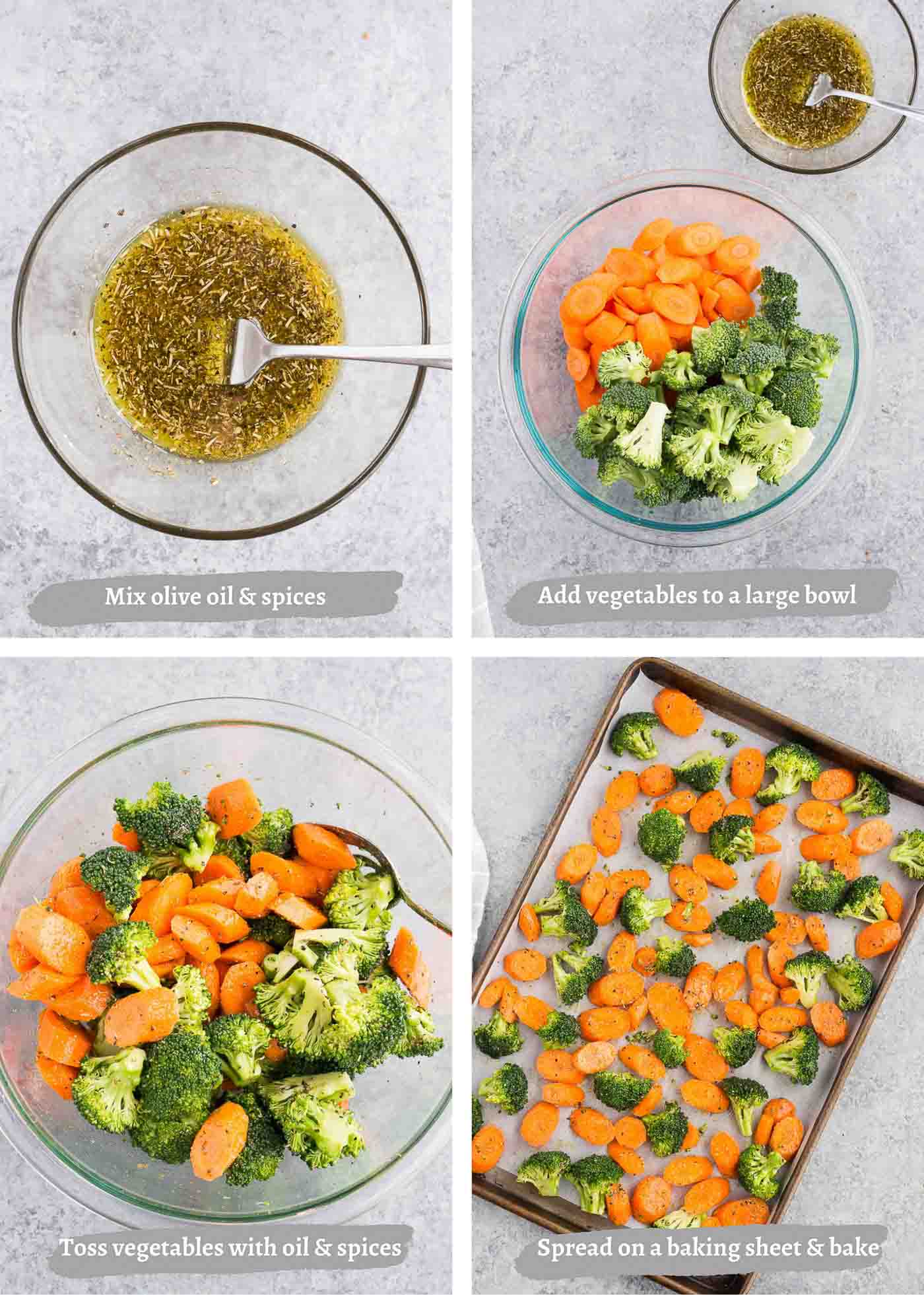 process images of making carrots and broccoli in the oven