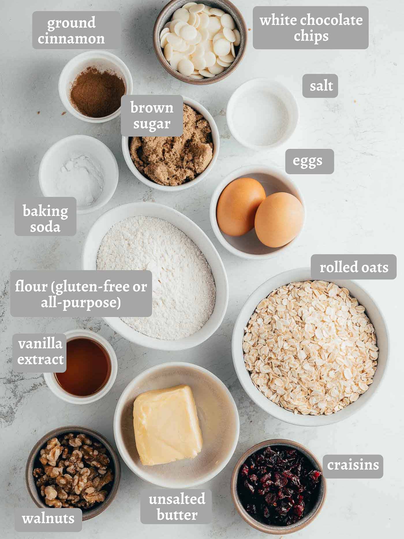 ingredients for cranberry oatmeal cookies