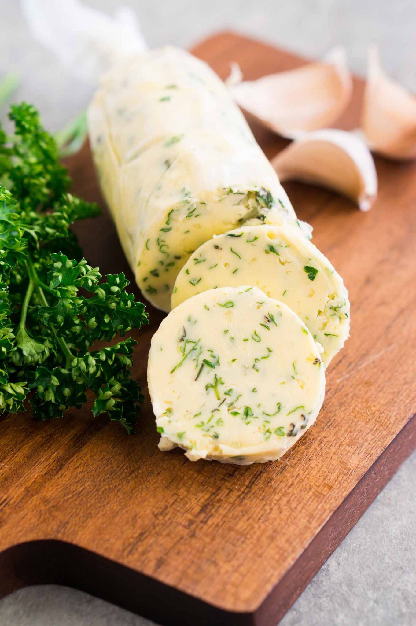 garlic and herb butter sliced in rounds