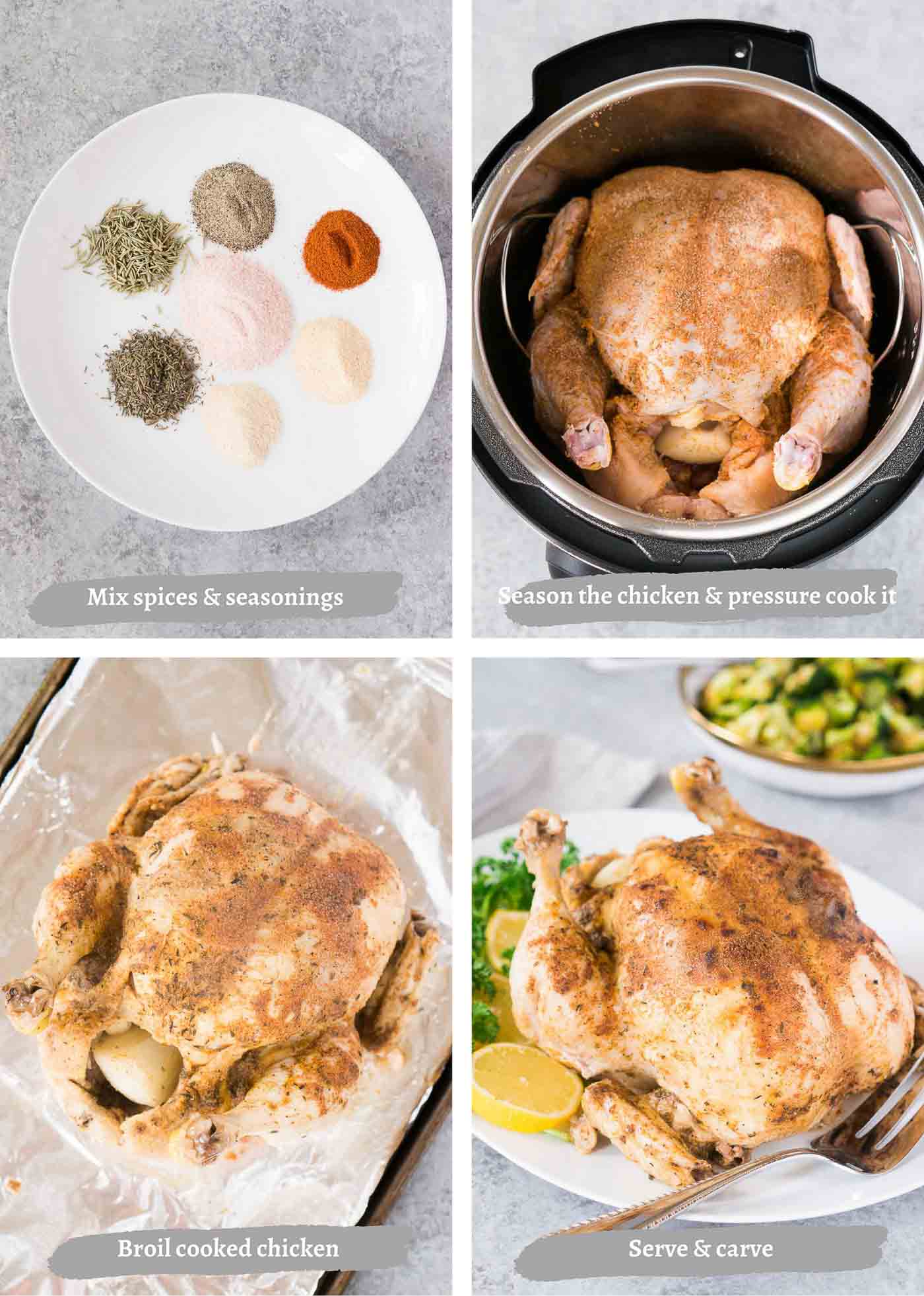 process images of making whole chicken in the instant pot