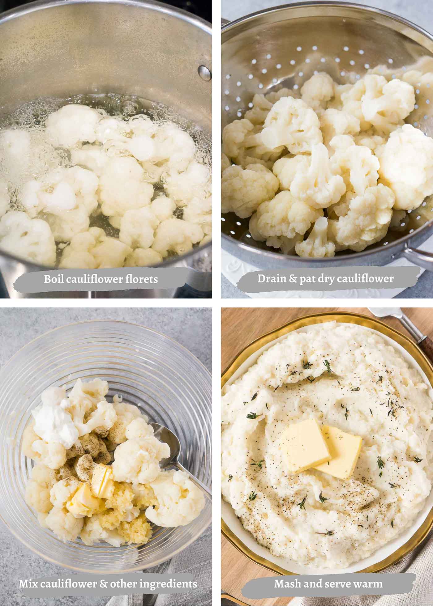 process images of making cauliflower mash
