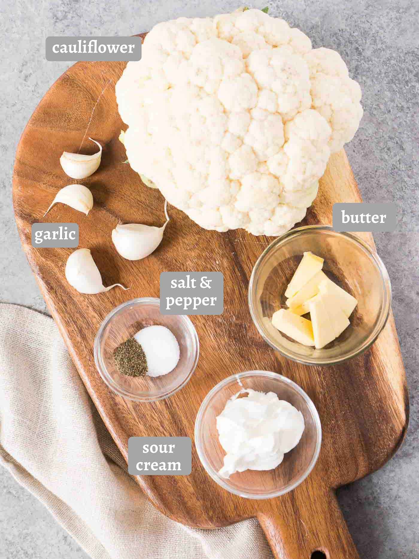 ingredients for mashed garlic cauliflower
