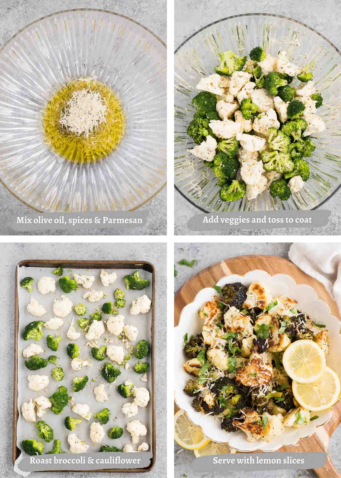 process images of baked cauliflower and broccoli