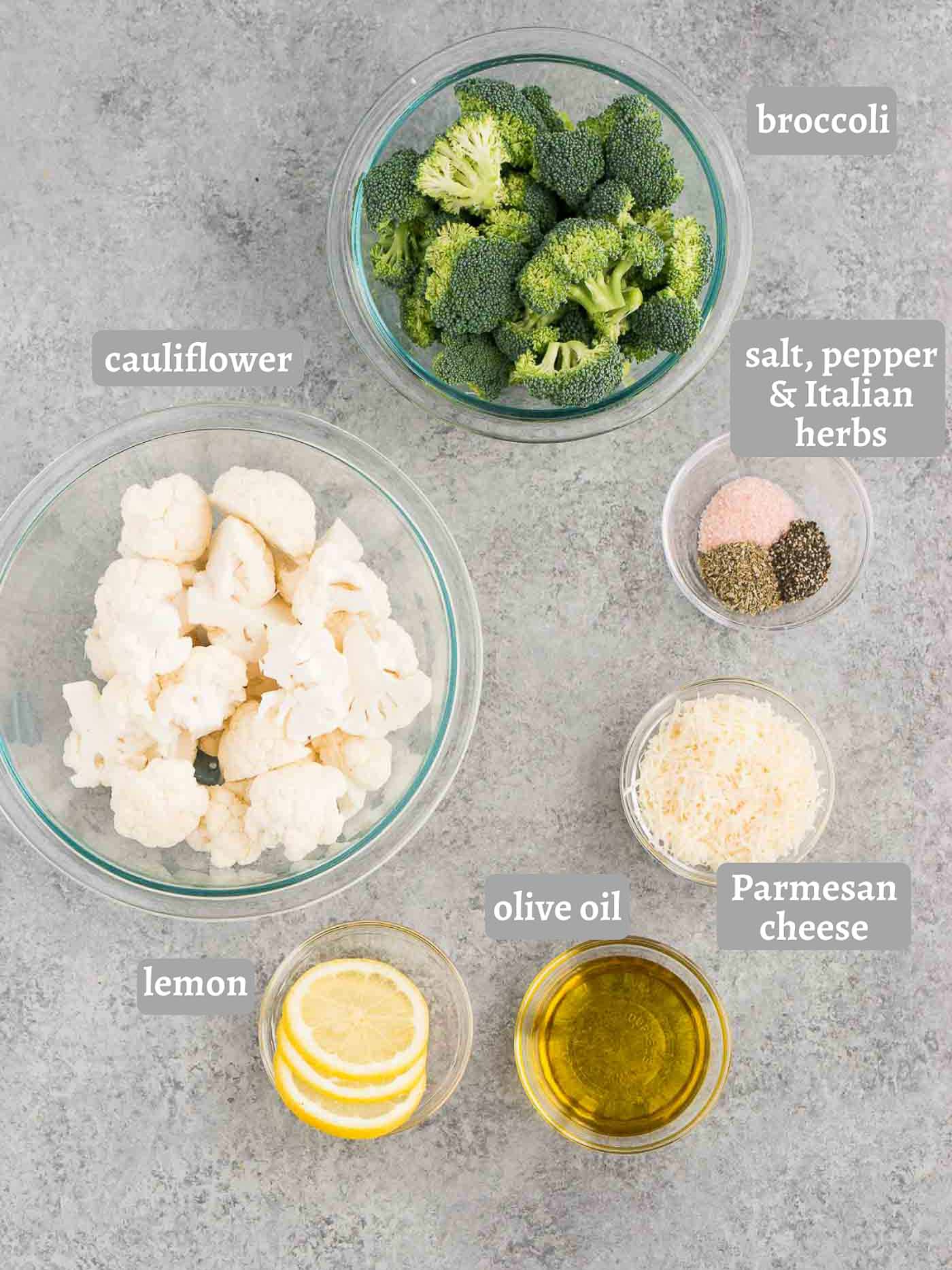 ingredients for roasted broccoli and cauliflower