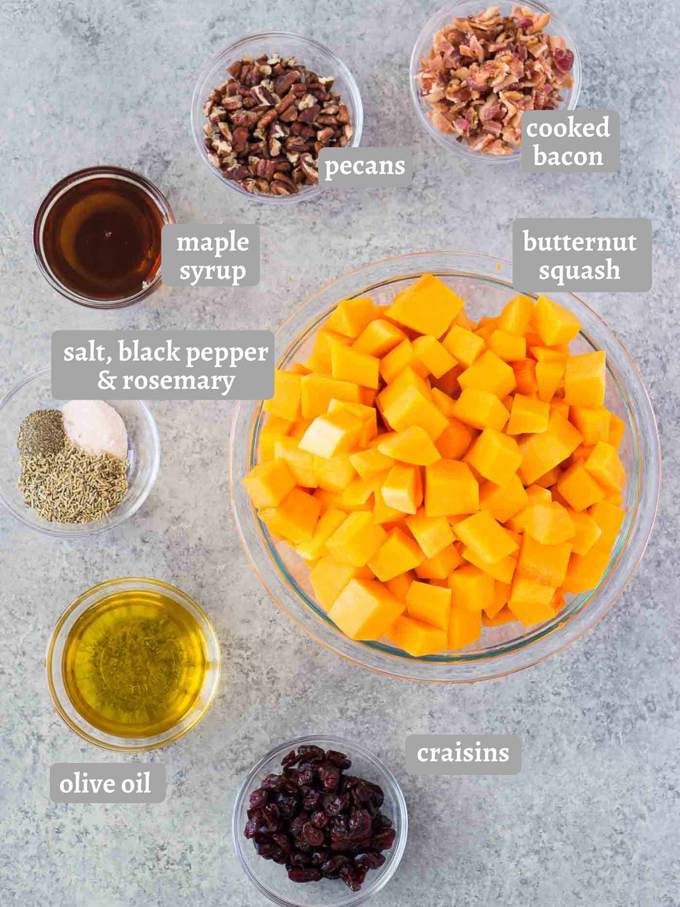 ingredients for roasted butternut squash with bacon
