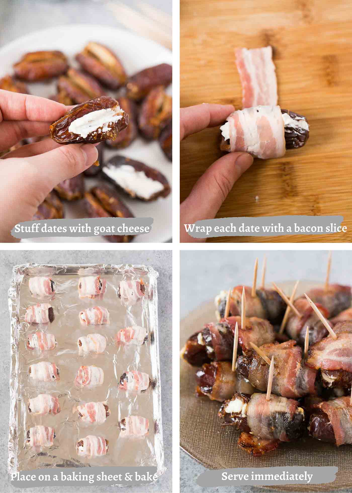 process images of making stuffed dates with goat cheese