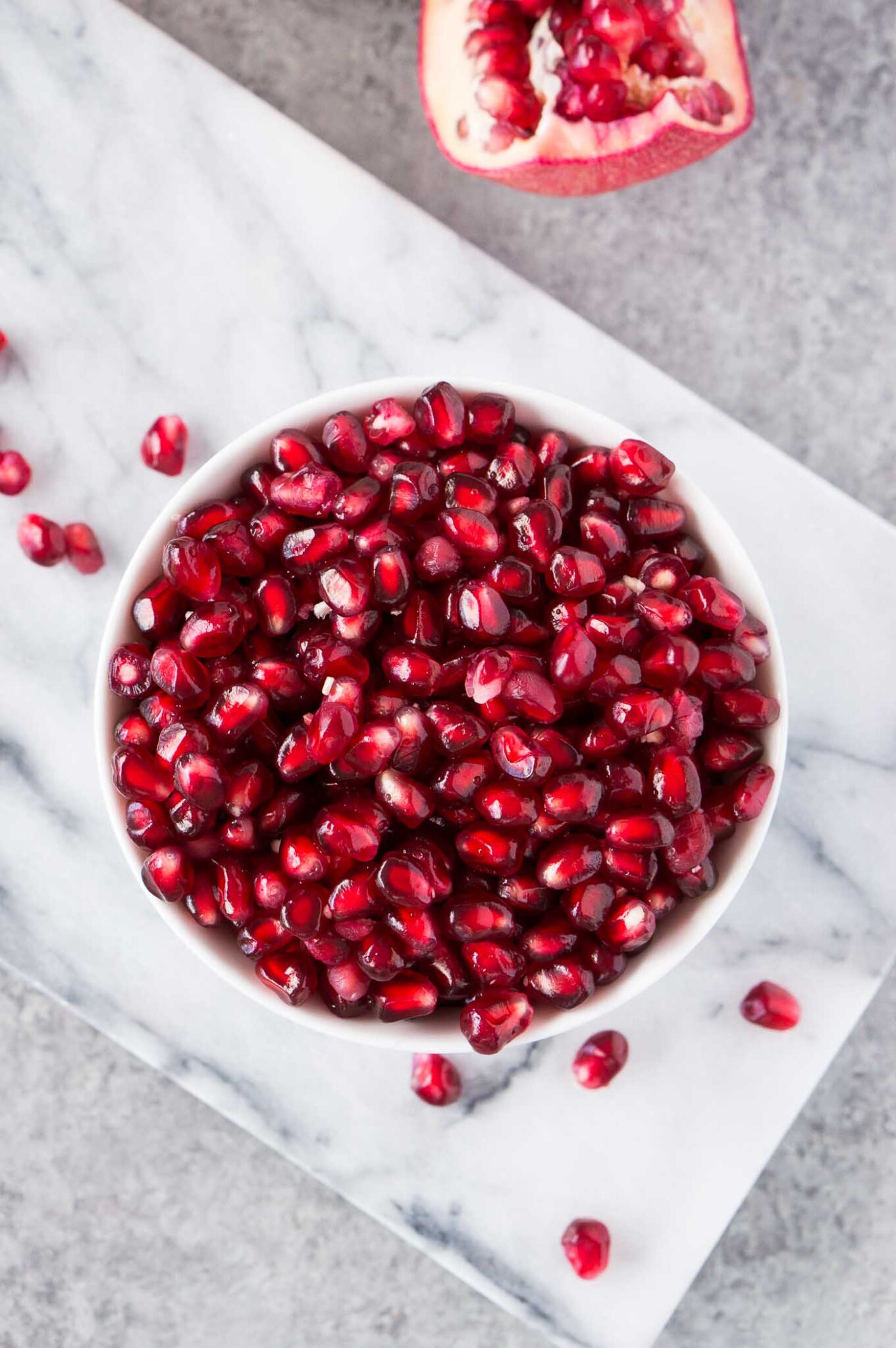 image from top of pomegranate seeds in a bowl