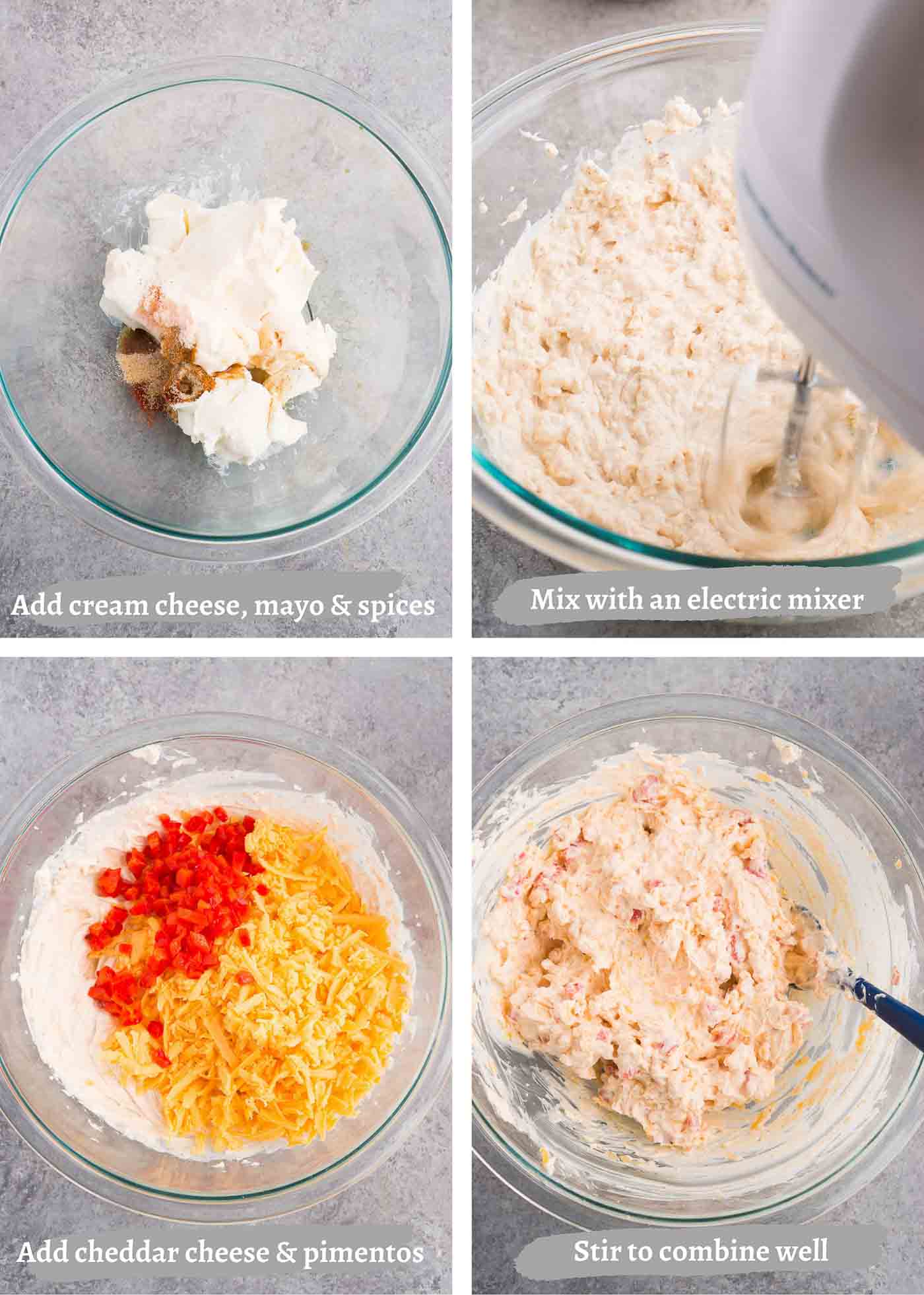 process images of making pimento dip