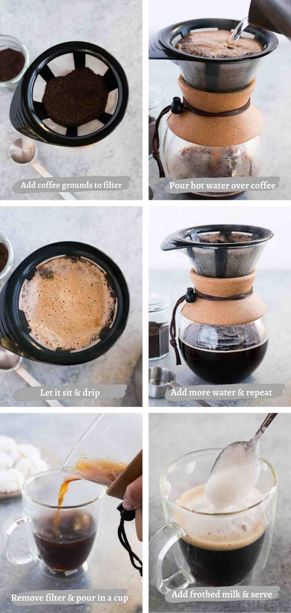 process images of making pour over coffee