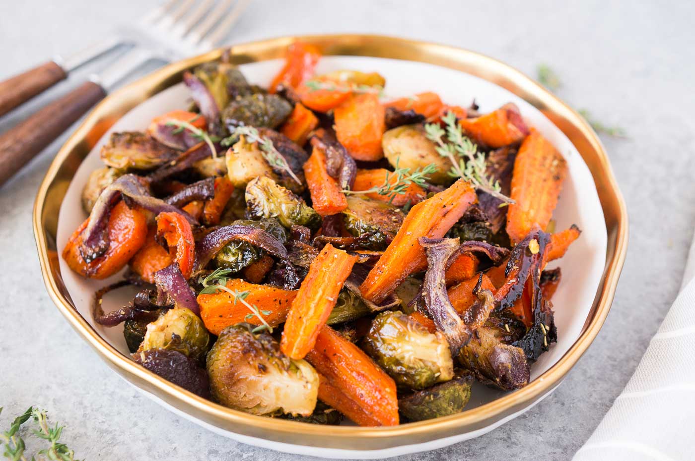 roasted vegetables in a bowl for thanksgiving table