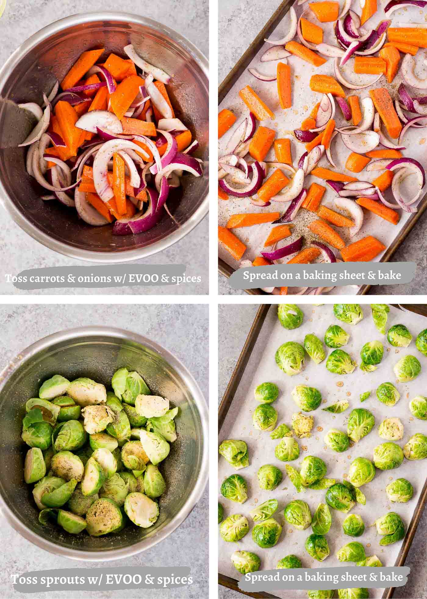process images of roasting vegetables in the oven