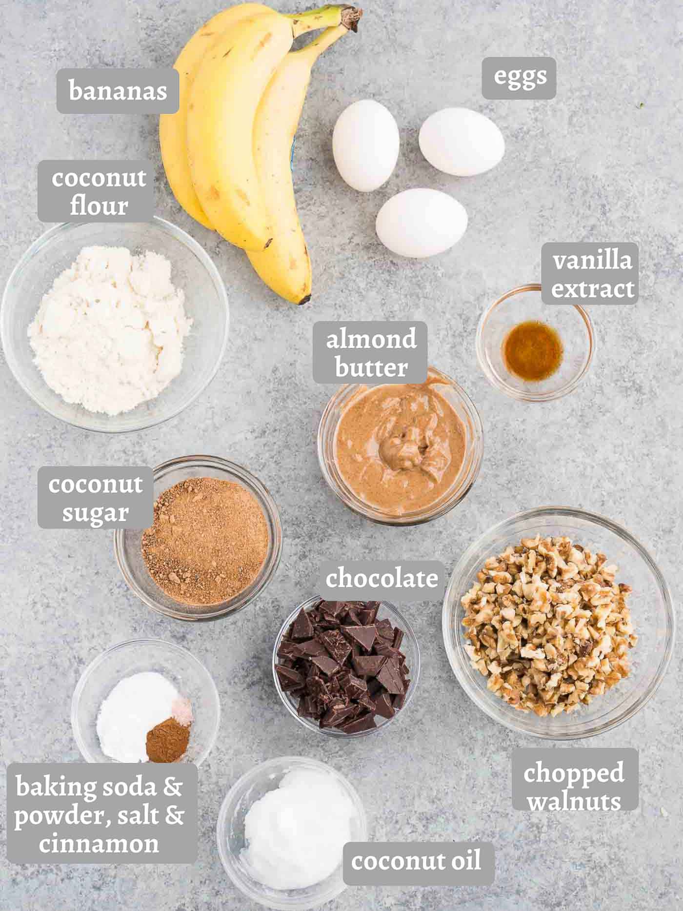 ingredients for banana walnut brownies