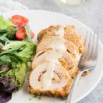homemade chicken cordon bleu and salad on a plate