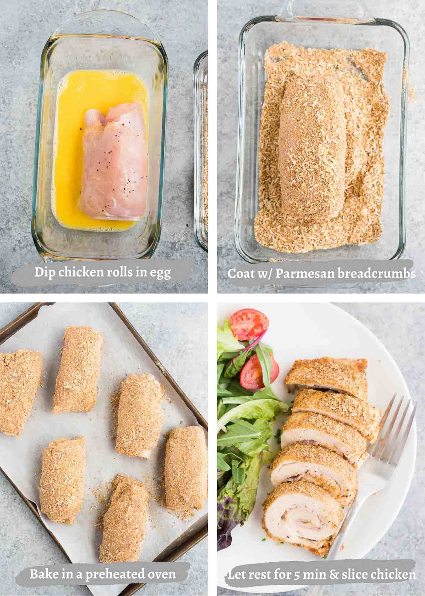 process images of making chicken cordon bleu in the oven
