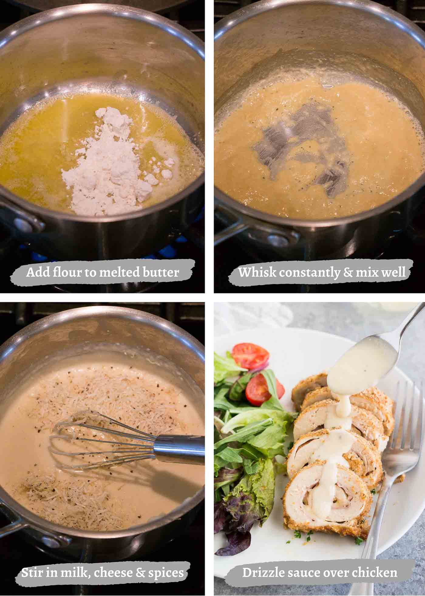 process images of making the creamy sauce