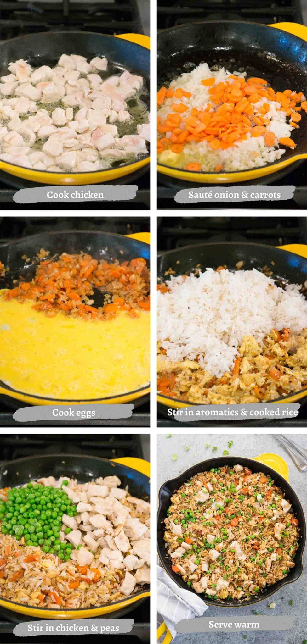 process images of making fried rice and chicken