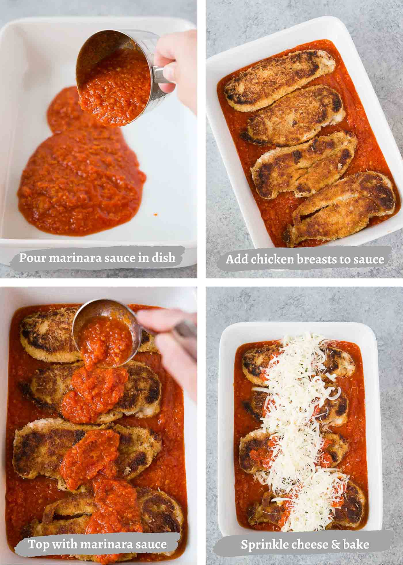 process images of making oven baked chicken parmesan