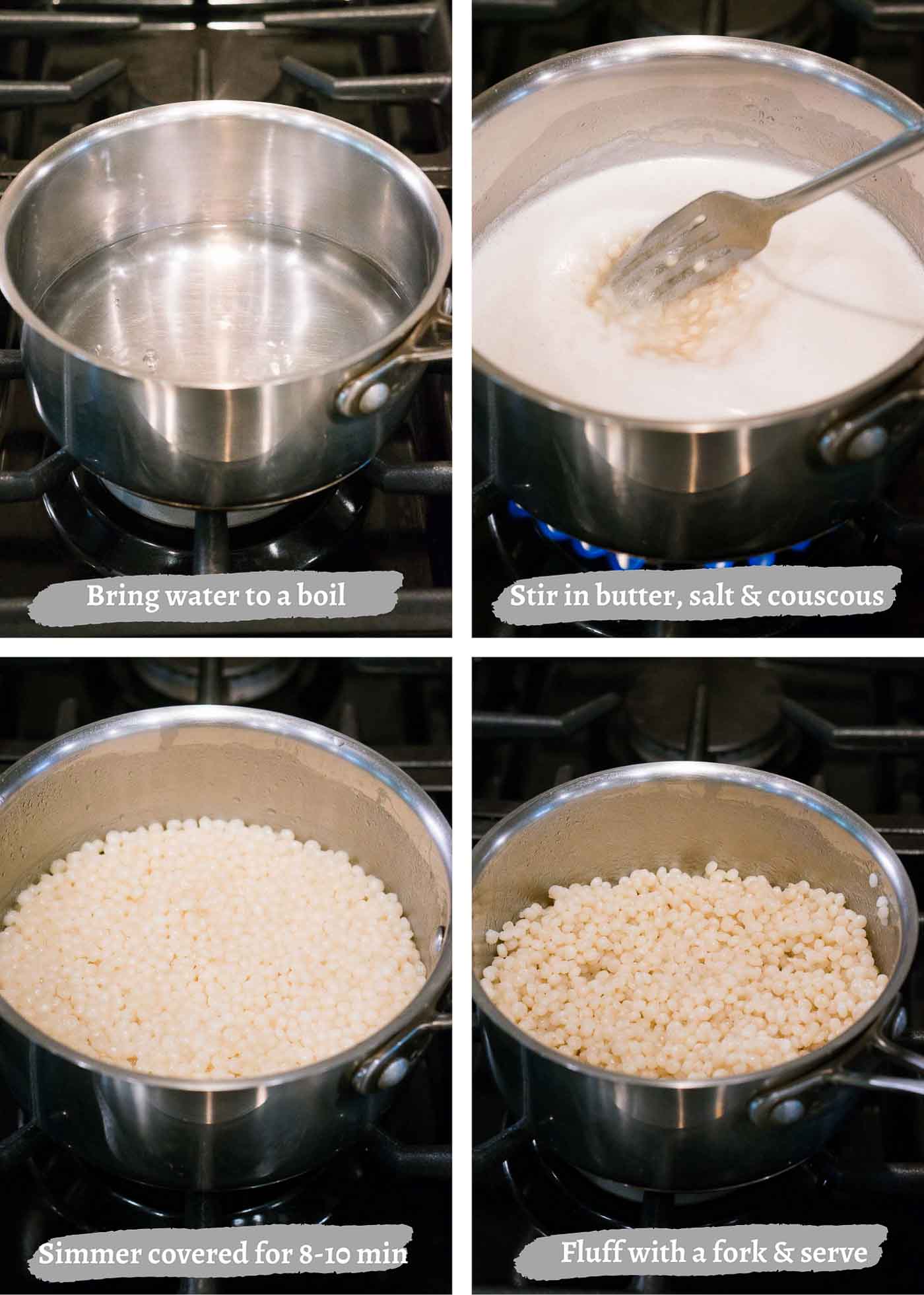 process images of making couscous on the stovetop