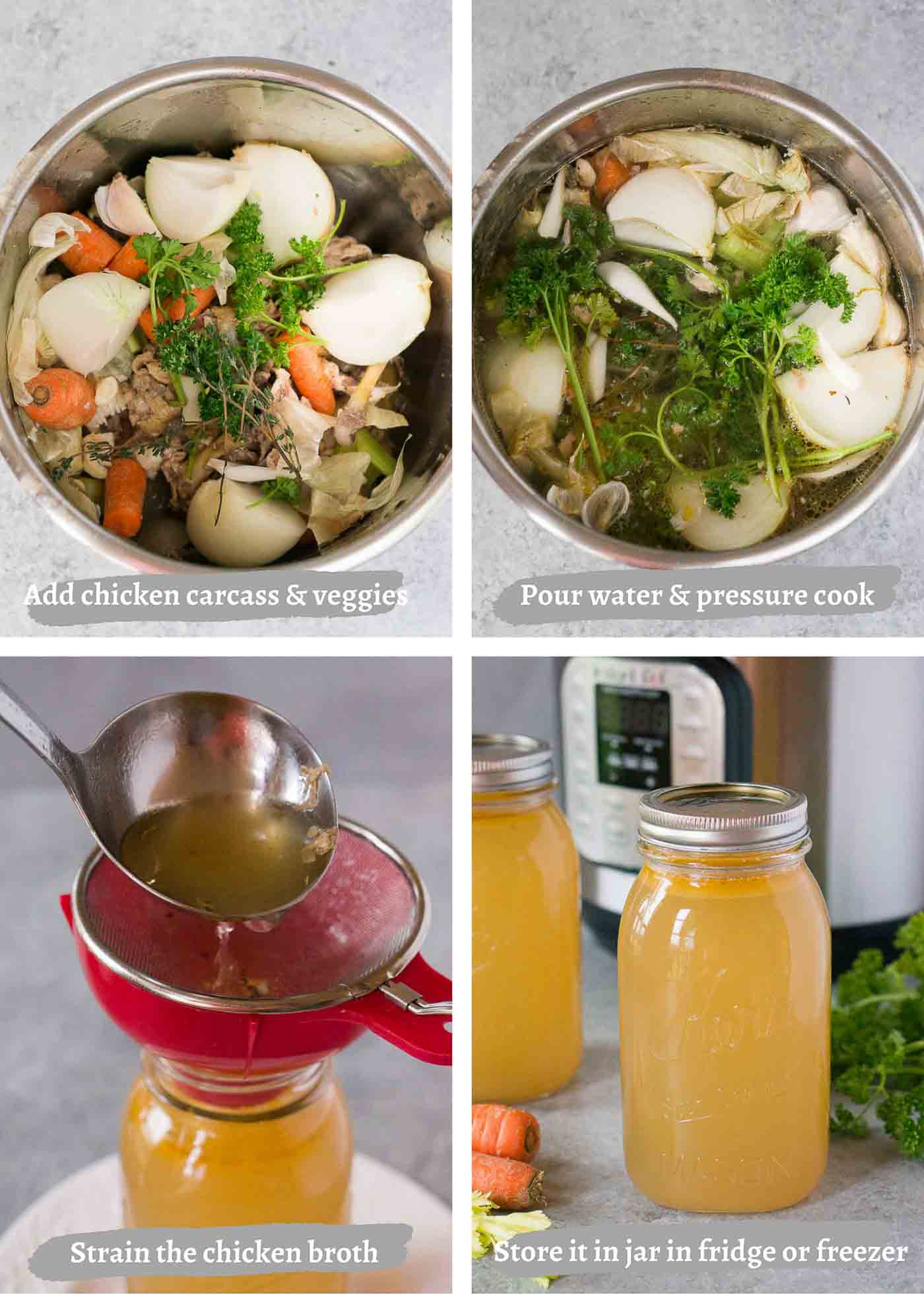 process images of making chicken stock/broth in the instant pot