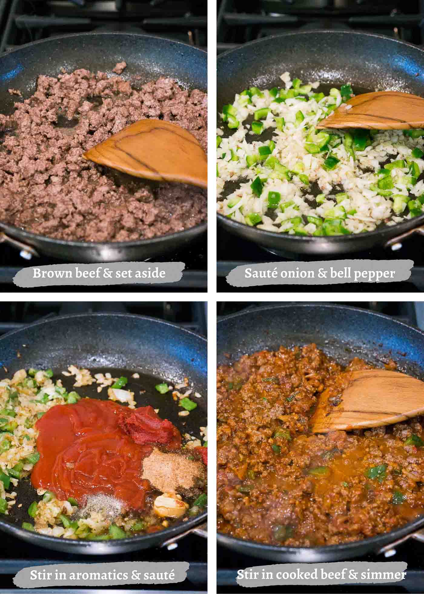 process images of making sloppy joes