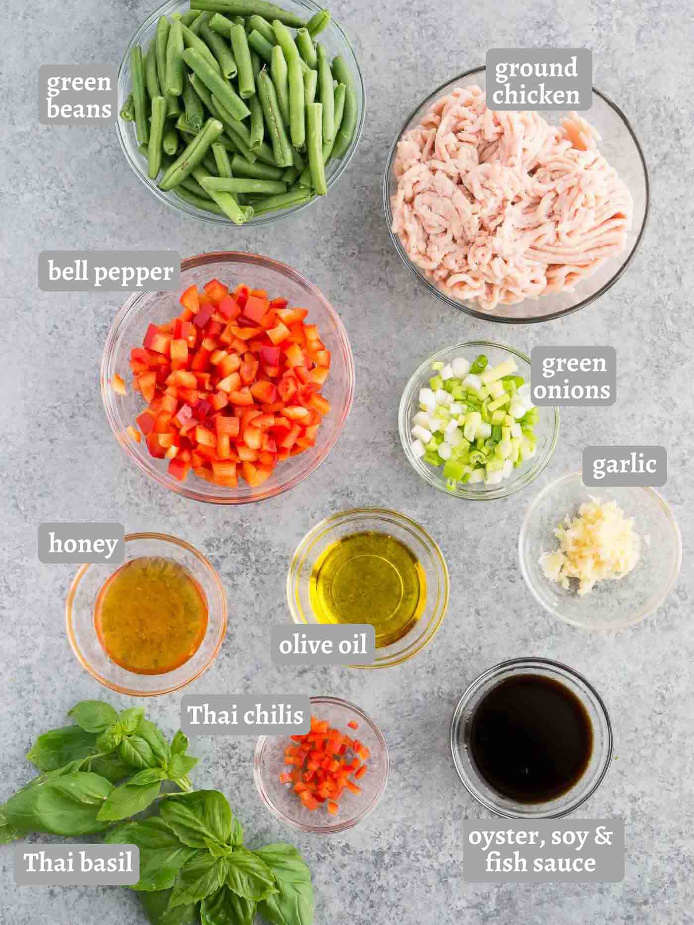 ingredients for Thai basil chicken stir fry