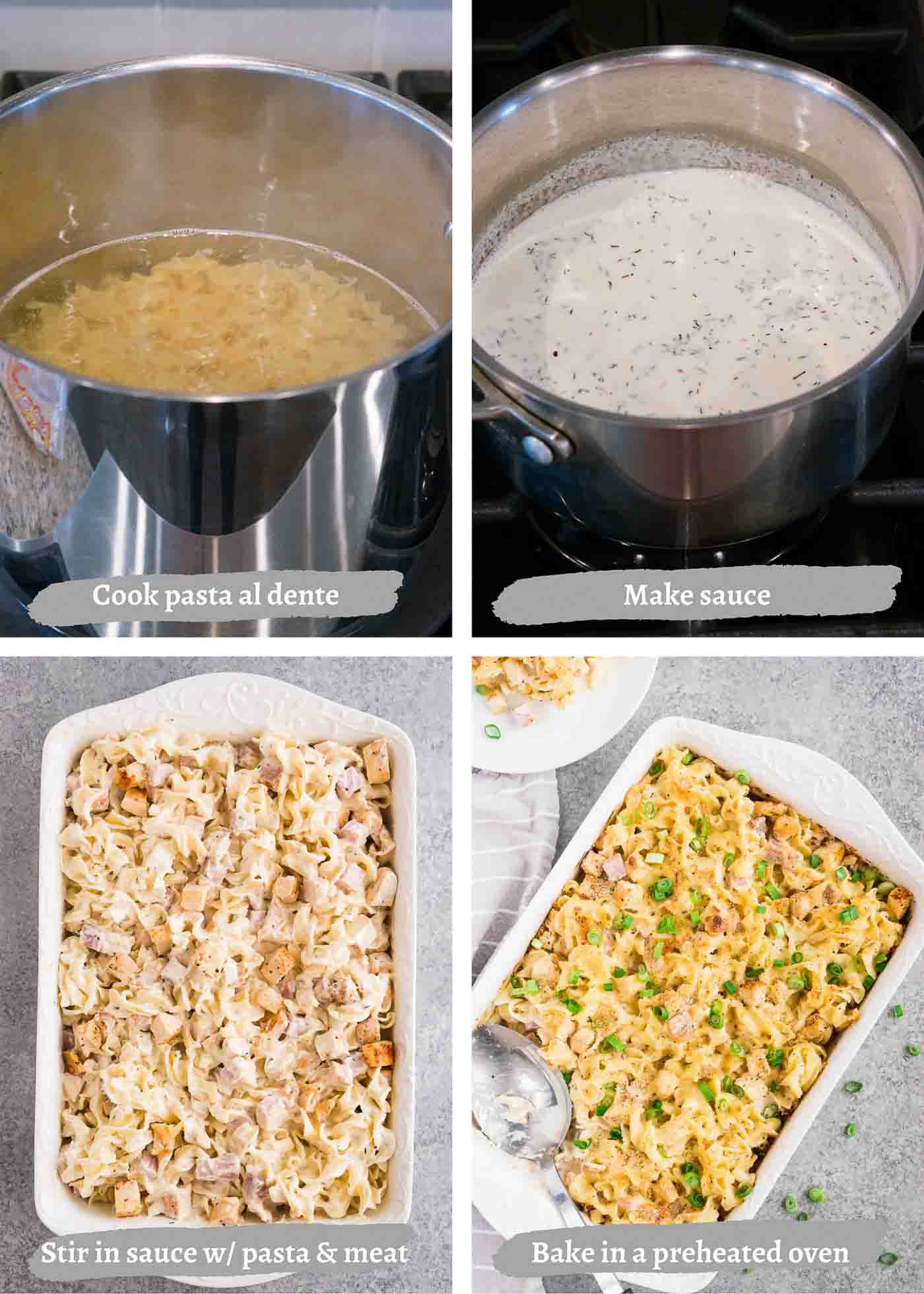 process images of making cordon bleu casserole